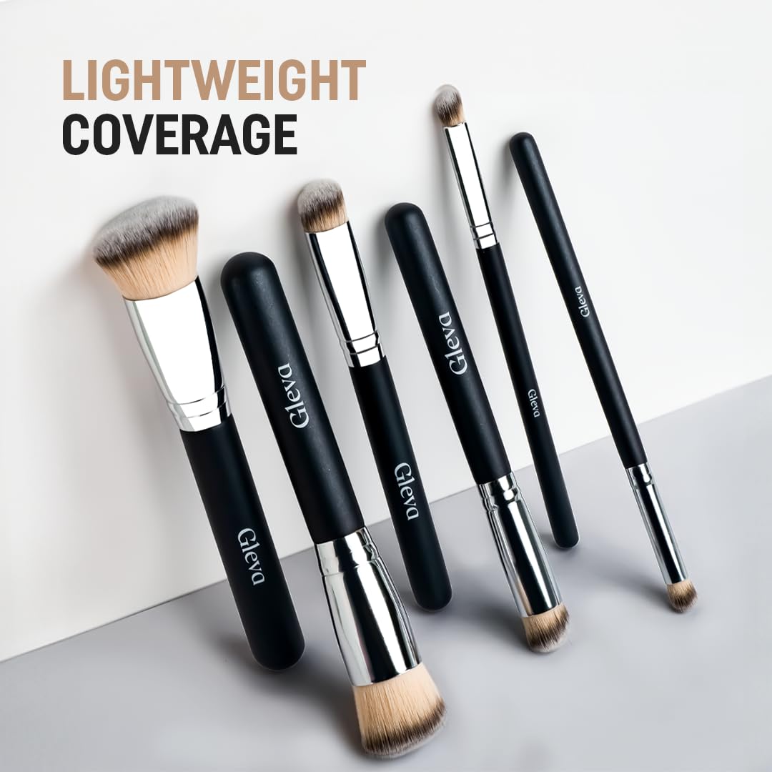 Gleva 3-Piece Foundation Concealer Brush Set - Mini Angled Under Eye Brush & Small Makeup Blending Brushes for Liquid, Cream & Powder Cosmetics | Perfect for Flawless Base, Contouring & Everyday Makeup Application