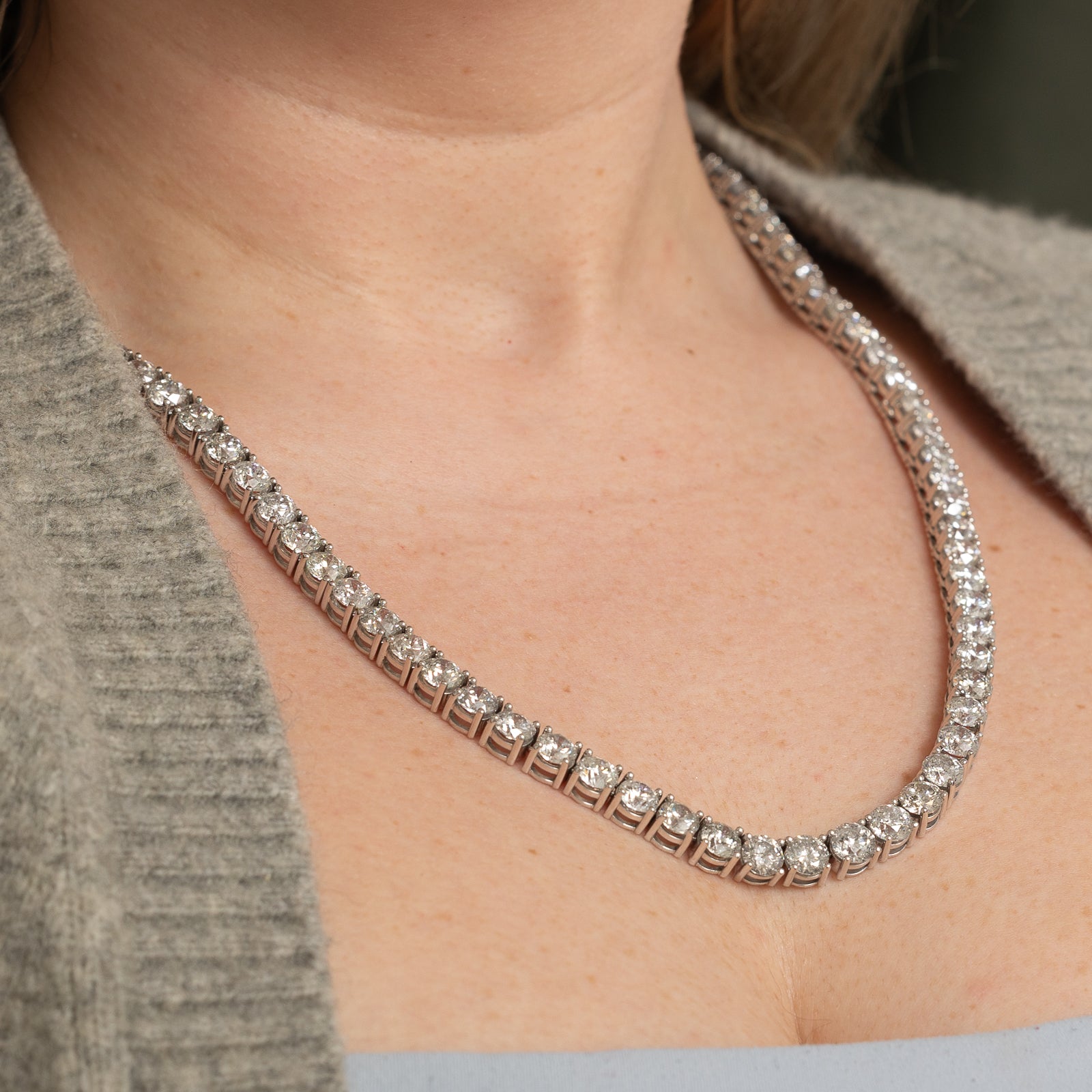 71.30ctw Diamond Tennis Necklace - 21 Inch White Gold Chain for Women | Elegant Jewelry Gift for Anniversary, Wedding & Special Occasions