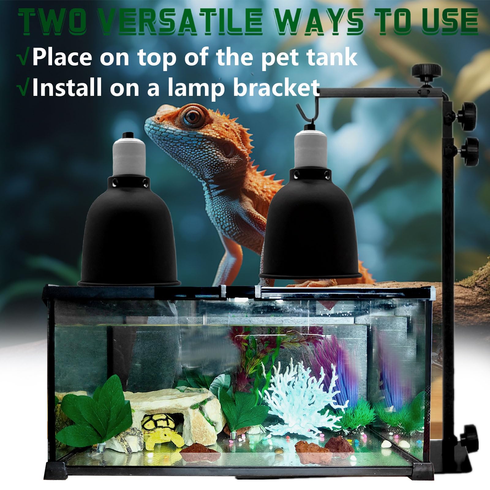 BNOSDM 5.5 Inch Deep Dome Reptile Heat Lamp Fixture - UVB UVA Bulb Holder for Basking & Optical Reflection - Ideal for Reptile Tanks, Terrariums & Amphibian Habitats (Perfect for Bearded Dragons, Turtles & Lizards)