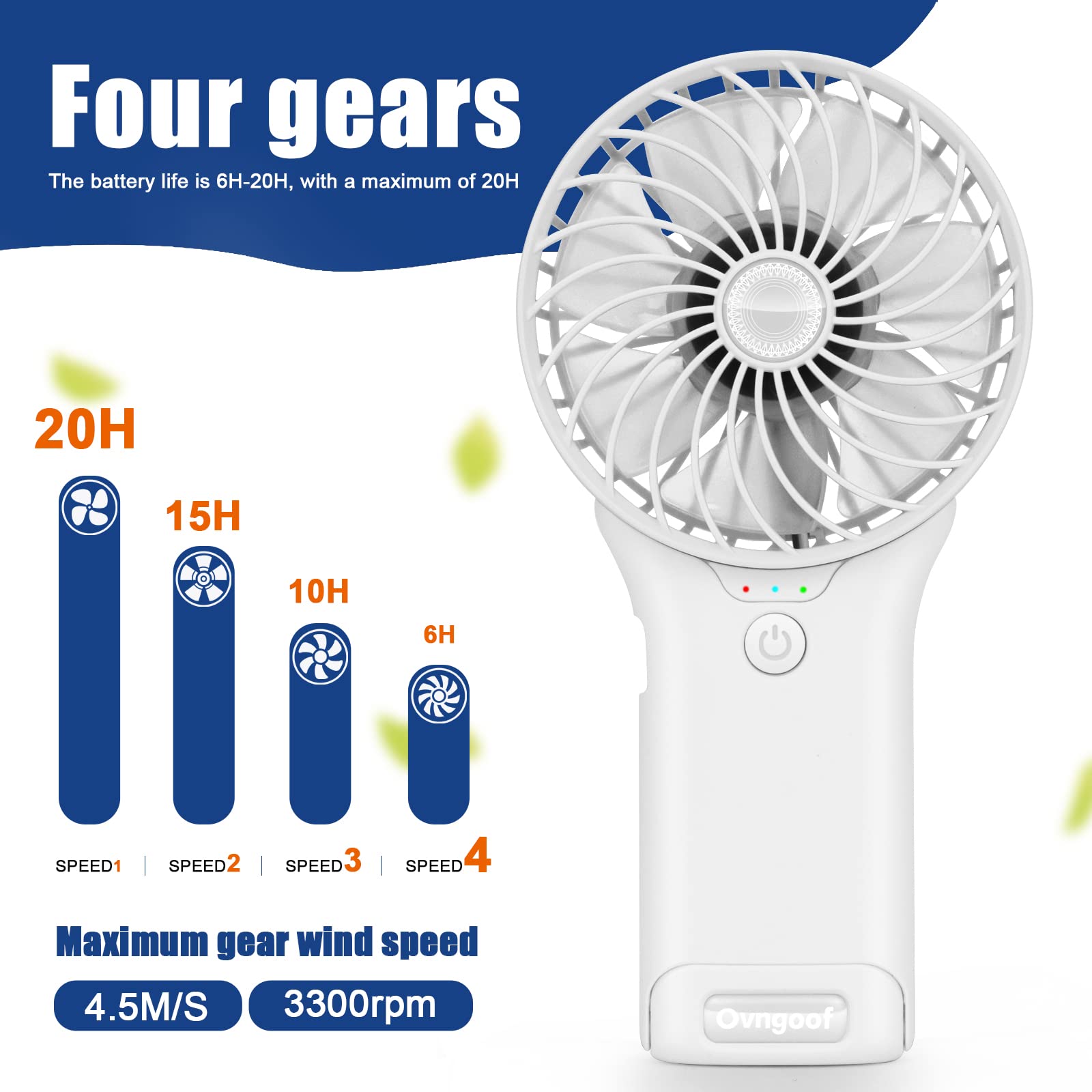 Mini Portable Fan with Mirror - 3-in-1 USB Rechargeable Desk Fan, 4 Speed Settings, 6-20 Hours Runtime, Ultra Quiet & Powerful Breeze - Perfect for Travel, Makeup, Camping, Office & Home Use (White)