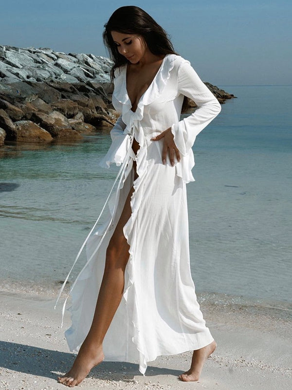 ZASUWA Women's Sexy Mesh Swimwear Cover Up Dress - Oversized Hem Bikini Beach Dress for Pool Party & Vacation