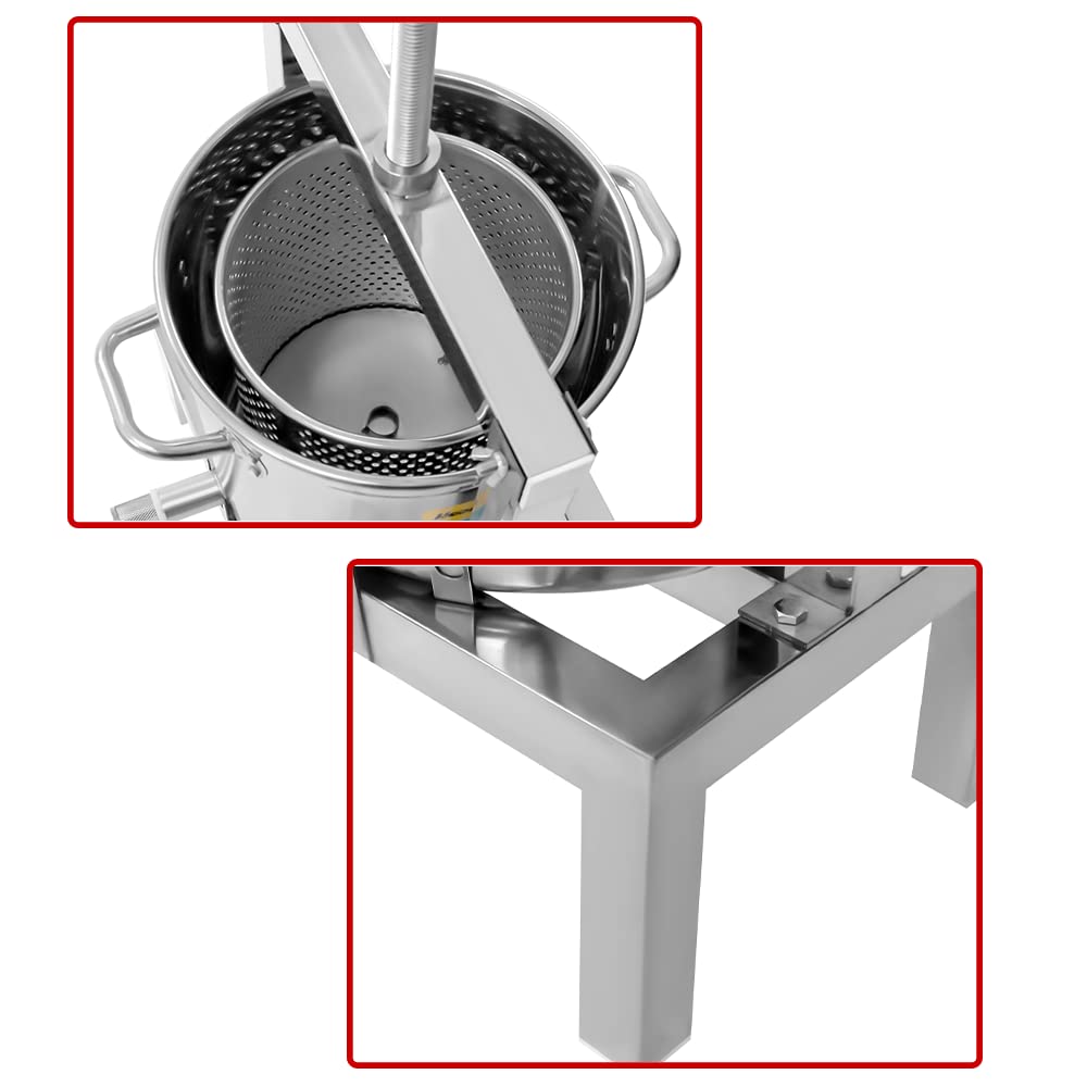 Stainless Steel Fruit Wine Press - 2.6 Gal/10L Heavy Duty Manual Cider Press for Apples, Grapes, Berries - Perfect for Making Homemade Wine, Juice, Cider, Olive Oil & Honey Extraction - Ideal for Home Brewing, Farm Use & DIY Winemaking