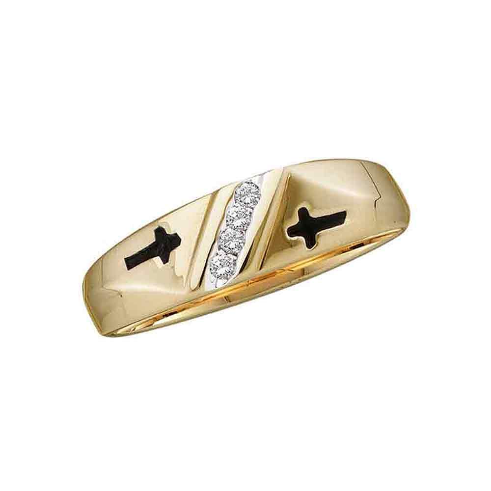 14K White or Yellow Gold Men's Diamond Wedding Ring Band - 4 Stone Channel Set Round Cut Cross Design, 6mm Width (0.05 CTTW) - Perfect for Engagement, Wedding Ceremonies & Anniversary Gifts