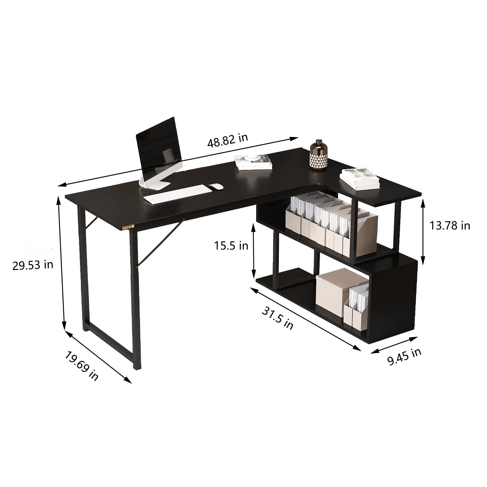 Modern L-Shaped Corner Computer Desk with 2 Shelves & Storage - Home Office Desk, Study Table & Writing Desk for Small Spaces | Perfect for Gaming, Remote Work & Student Dorm Rooms