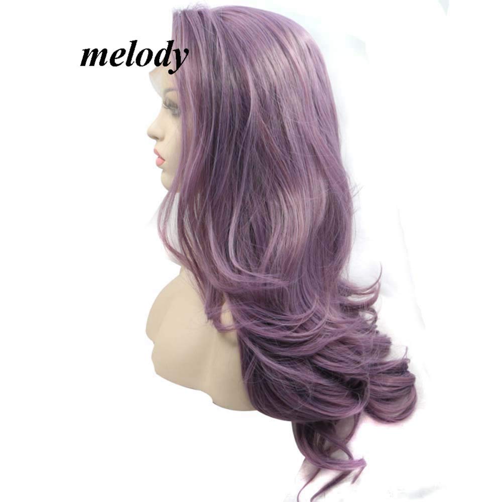 Melody Purple Mixed Color Long Wavy Synthetic Lace Front Wig for Women - Heat Resistant 24