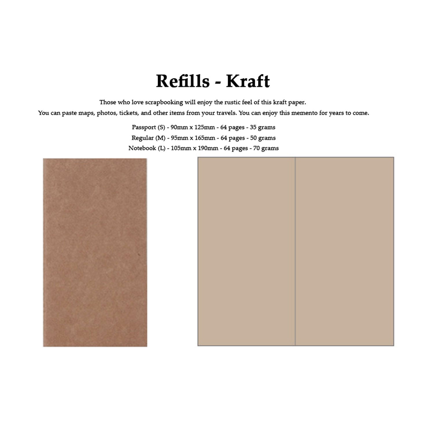 Premium Kraft Paper Refill for Traveler's Notebook - Lined/Grid/Blank Pages - Eco-Friendly Journal Insert for Bullet Journaling, Sketching & Note Taking - Perfect for Travel, Work & Creative Writing