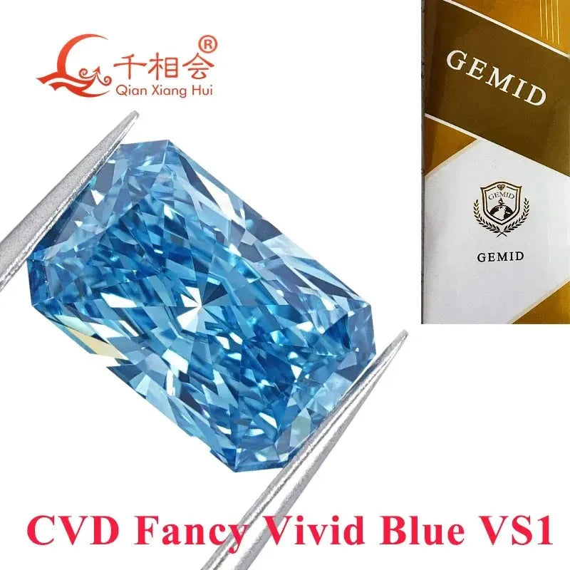 1.6ct & 2ct Lab Grown CVD Diamond - Fancy Vivid Blue VS1 Clarity Radiant Shape GEMID Certified Loose Stone for Engagement Rings & Fine Jewelry