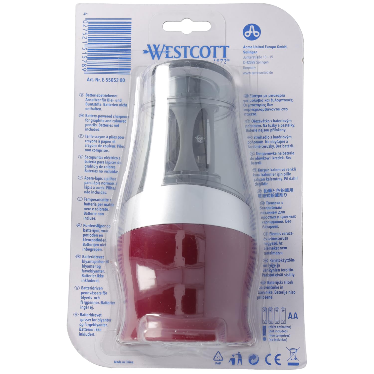 Westcott iPoint HALO Battery Operated Pencil Sharpener - Dark Red | Electric Pencil Sharpener for School, Office & Home Use | Perfect for Artists, Students & Teachers
