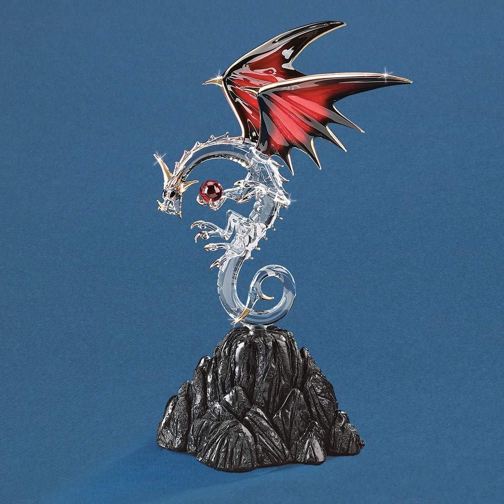 Glass Baron Glass Dragon Figurine with Ruby - Model D6 994 GB-D6-994 - Perfect for Fantasy Collectors, Home Decor & Gift Giving