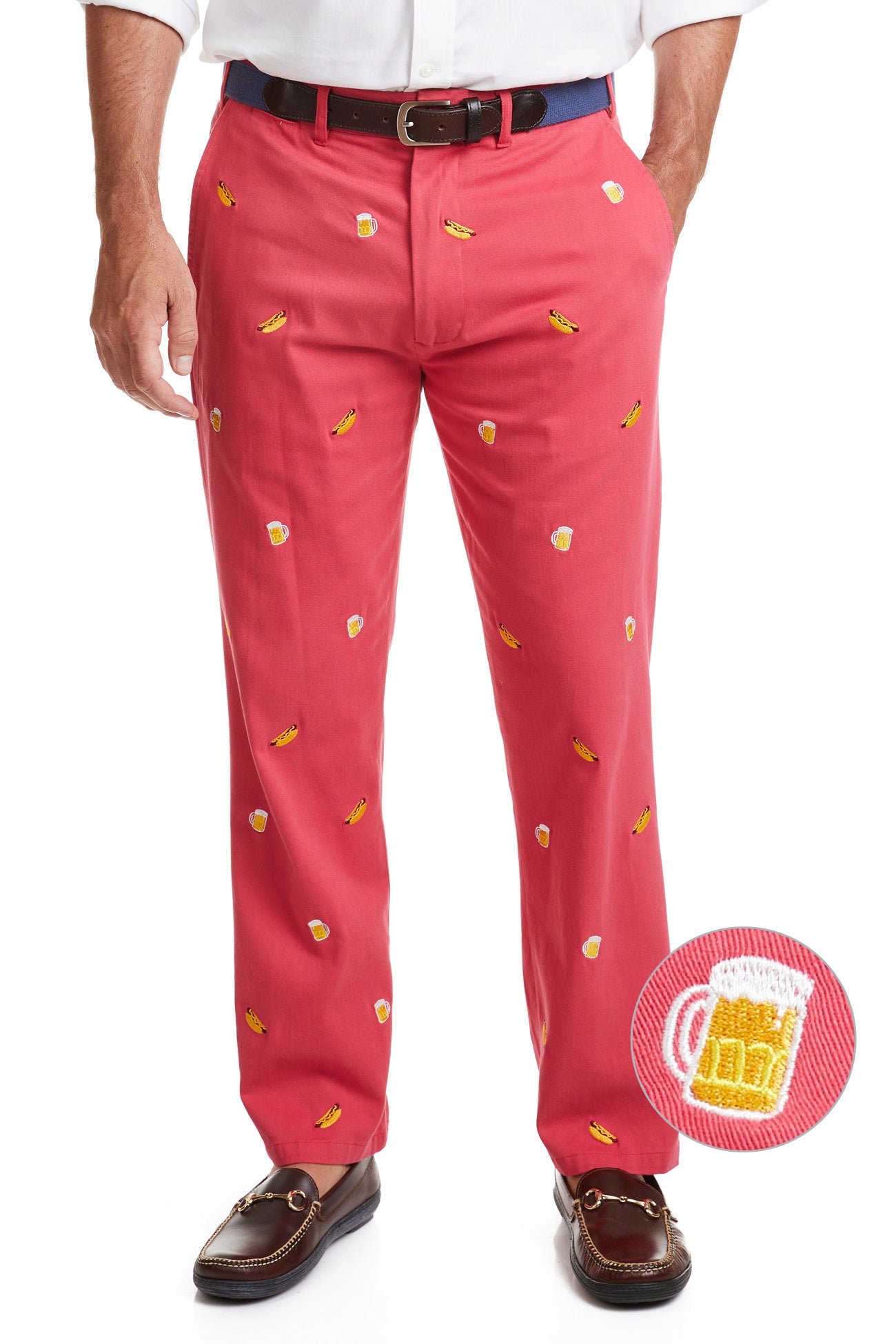 Men's Harbor Pant Hurricane Red - Comfortable Casual Pants with Hot Dog & Beer Print - Perfect for BBQ Parties, Outdoor Events & Relaxing Weekends