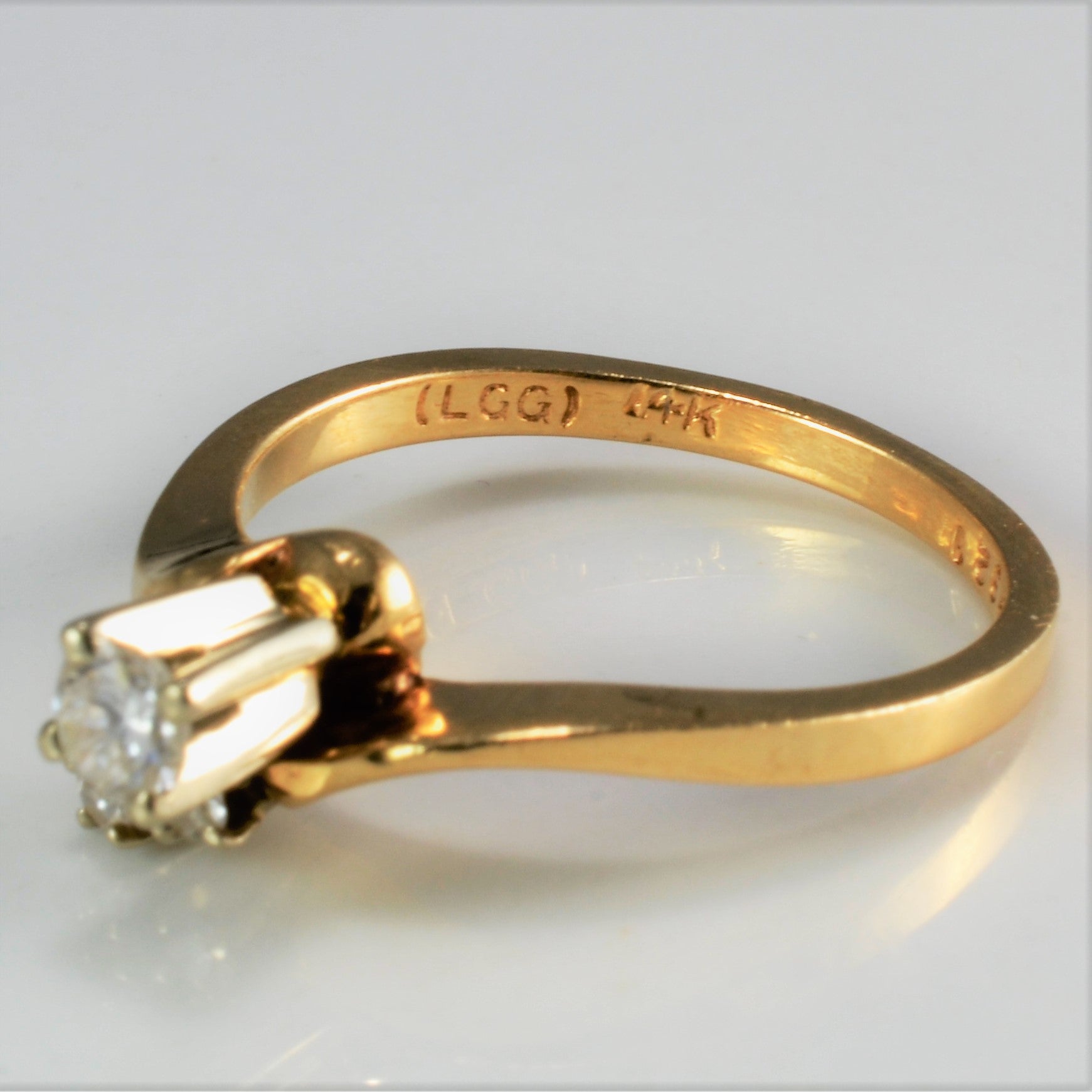 14K Yellow Gold Offset Diamond Ring - 0.20 Carat Total Weight, Size 5.5 | Elegant Wedding Band, Anniversary Gift for Her, Perfect for Engagement & Special Occasions