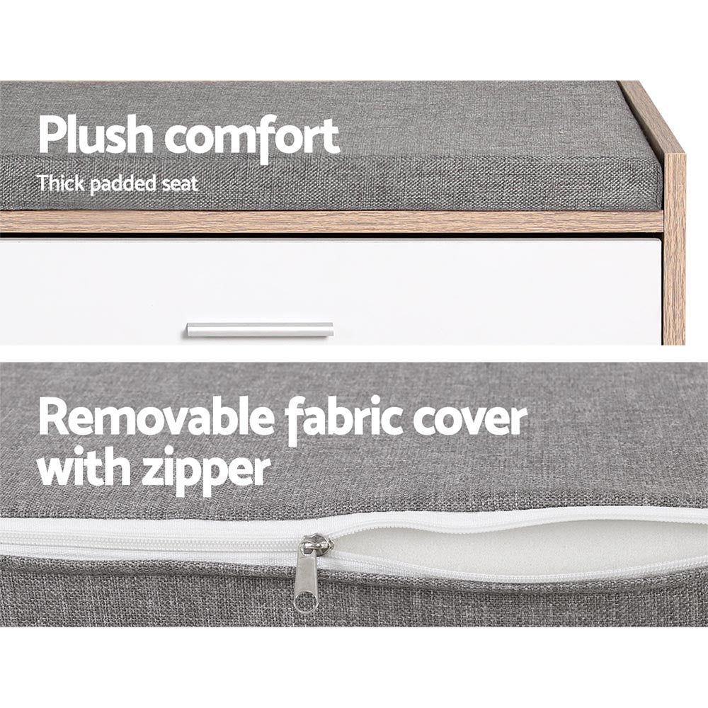 Artiss Shoe Cabinet Bench - Wooden Shoe Storage Organizer with Fabric Seat, Holds Up to 8 Pairs of Shoes - Perfect for Entryway, Mudroom, and Bedroom Organization