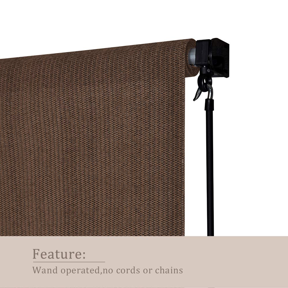 VICLLAX Cordless Outdoor Roller Shade - 8' W x 8' L Mocha Patio Blinds for Sun Protection & Privacy | Perfect for Patio, Deck, Pergola, and Balcony Covering