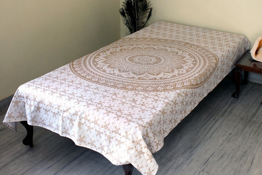 Gold Mandala Tapestry - Cotton Printed Wall Hanging for Dorm Decor, Bed Sheet, Throw Blanket & Room Divider | Boho Wall Art for Bedroom, Living Room & Meditation Space