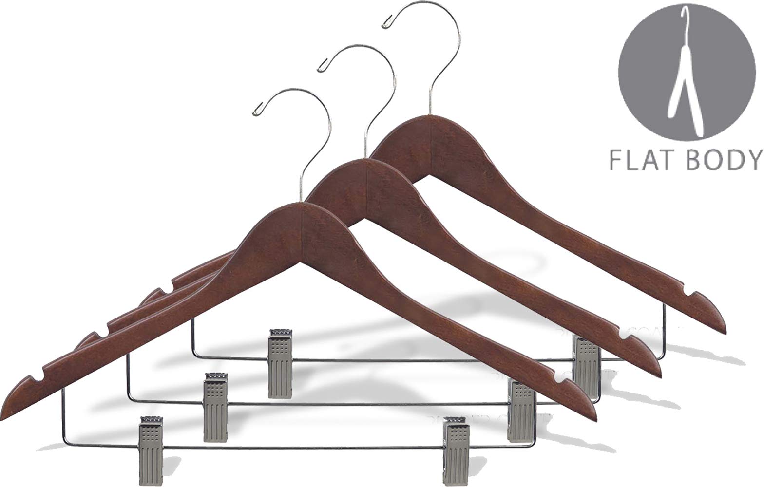 Premium Rubberized Wooden Hangers with Walnut Finish - Adjustable Cushion Clips, Chrome Hook & Notches (50-Pack) by The Great American Hanger Company - Perfect for Closet Organization, Dry Cleaning & Delicate Garment Storage
