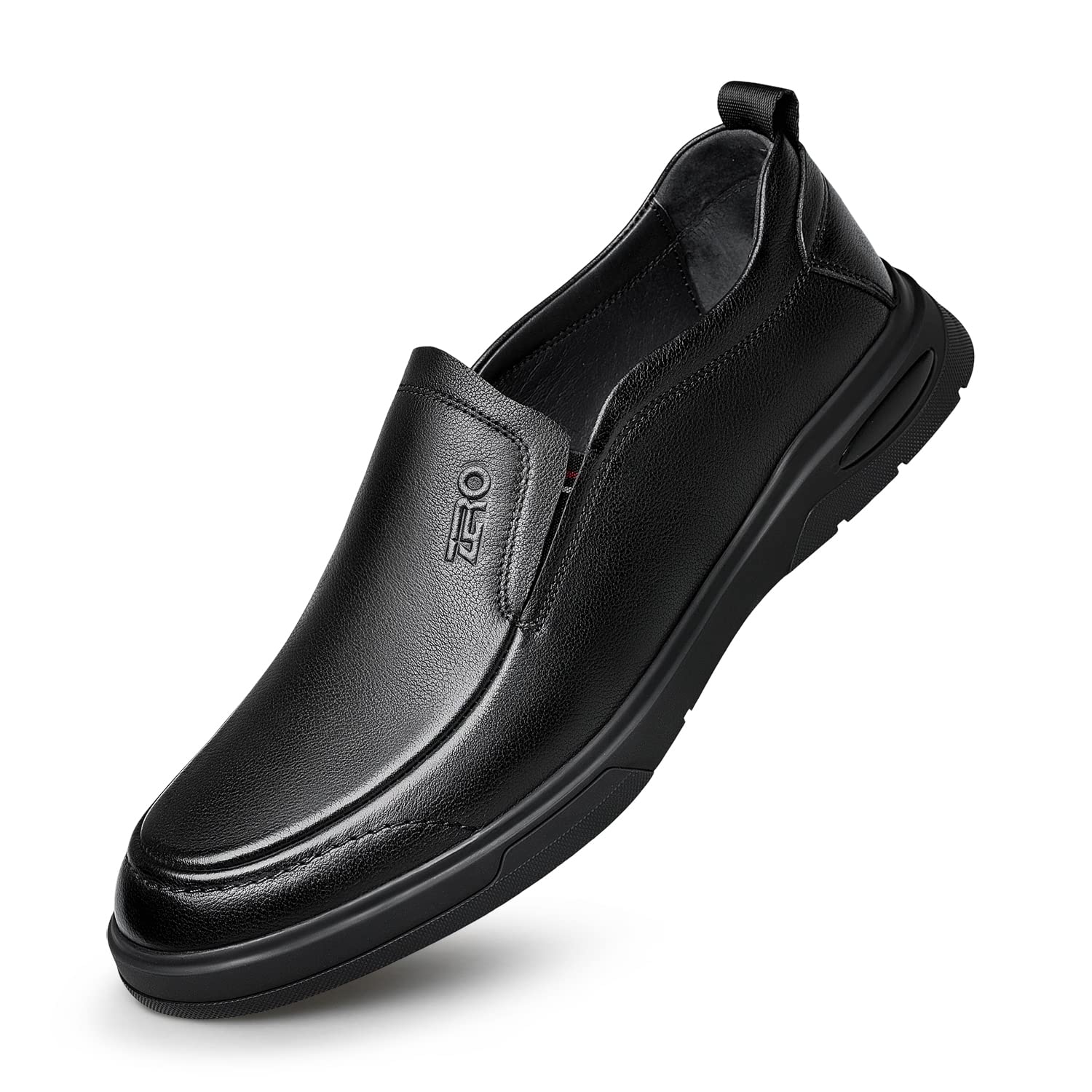 Premium ZRO Men's Leather Dress Sneakers - Comfortable Loafers with U-Chip Technology | Black Formal Shoes for Business & Office Wear | Size 22 | Ideal for Weddings, Parties & Professional Events