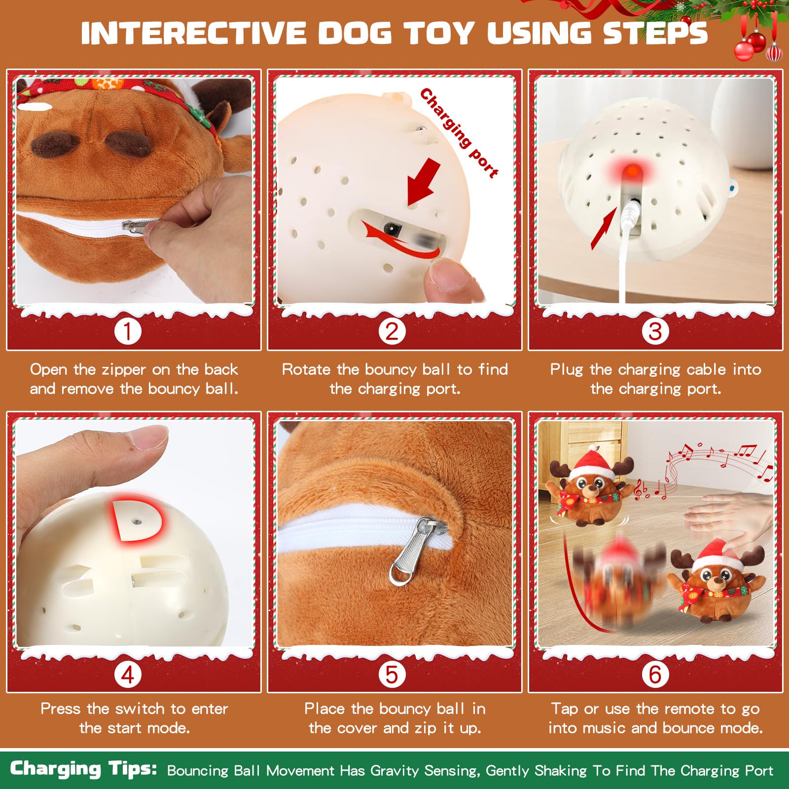 Interactive Remote Control Dog Toys with Squeaky Ball & Music - Christmas Electric Dog Ball Toy for Small Medium Large Dogs (Cute Elk Design) - Perfect for Indoor Play, Training, and Keeping Pets Active