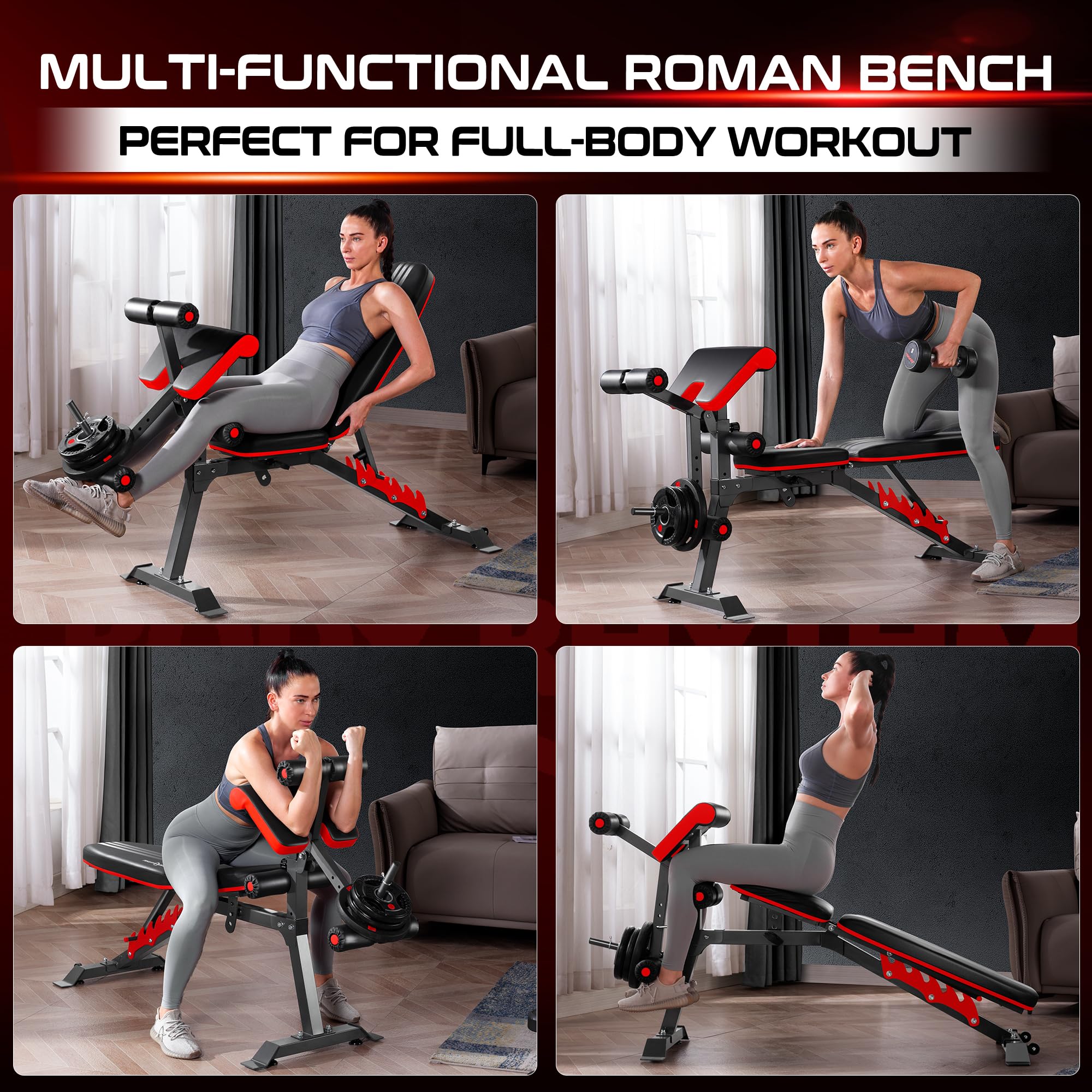 BODYRHYTHM Adjustable Weight Bench with Leg Extension & Preacher Pad - Multifunctional Home Gym Equipment for Full Body Workout, Strength Training, Flat/Incline/Decline Bench Press - Perfect for Home Fitness & Garage Gym Setup
