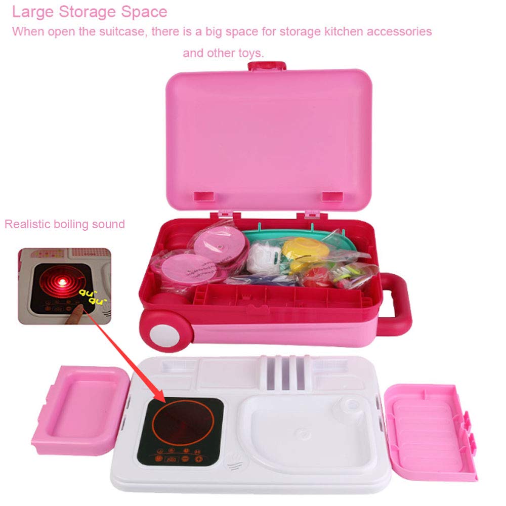 Roxie 2-in-1 Pretend Play Kitchen Toy Set with Lights & Sounds - Deluxe Portable Kitchen Playset for Kids, Girls & Boys - Perfect for Indoor & Outdoor Pretend Cooking Fun