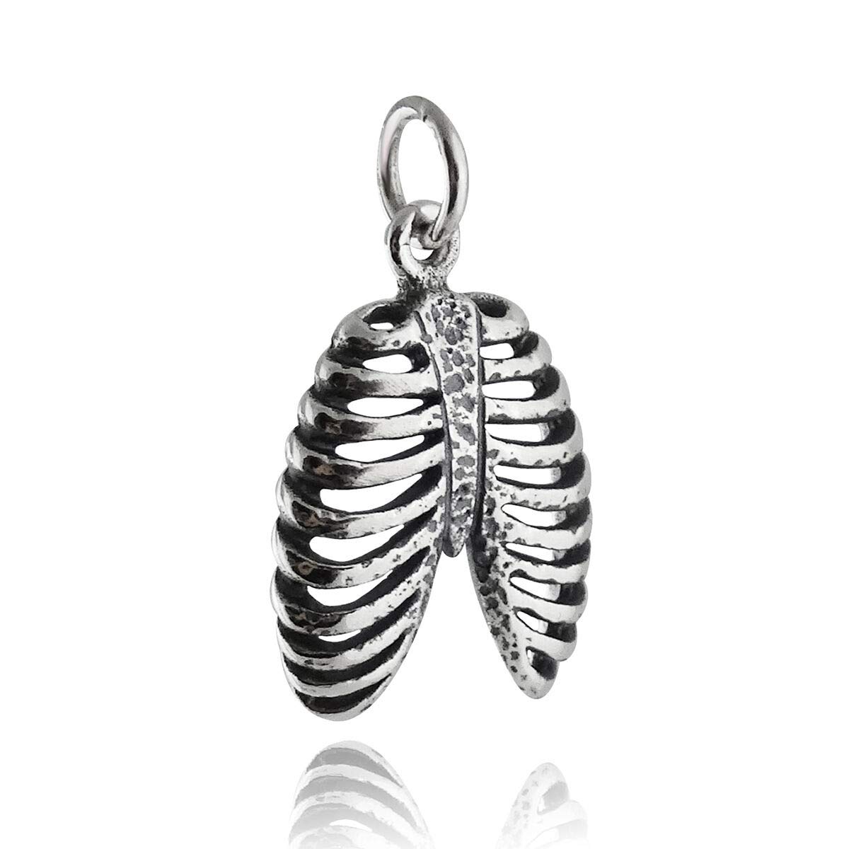 925 Sterling Silver Anatomical Rib Cage Charm - Skeleton Bones Jewelry Pendant for Necklace, Bracelet & DIY Crafting - Perfect for Halloween, Gothic & Science Enthusiasts