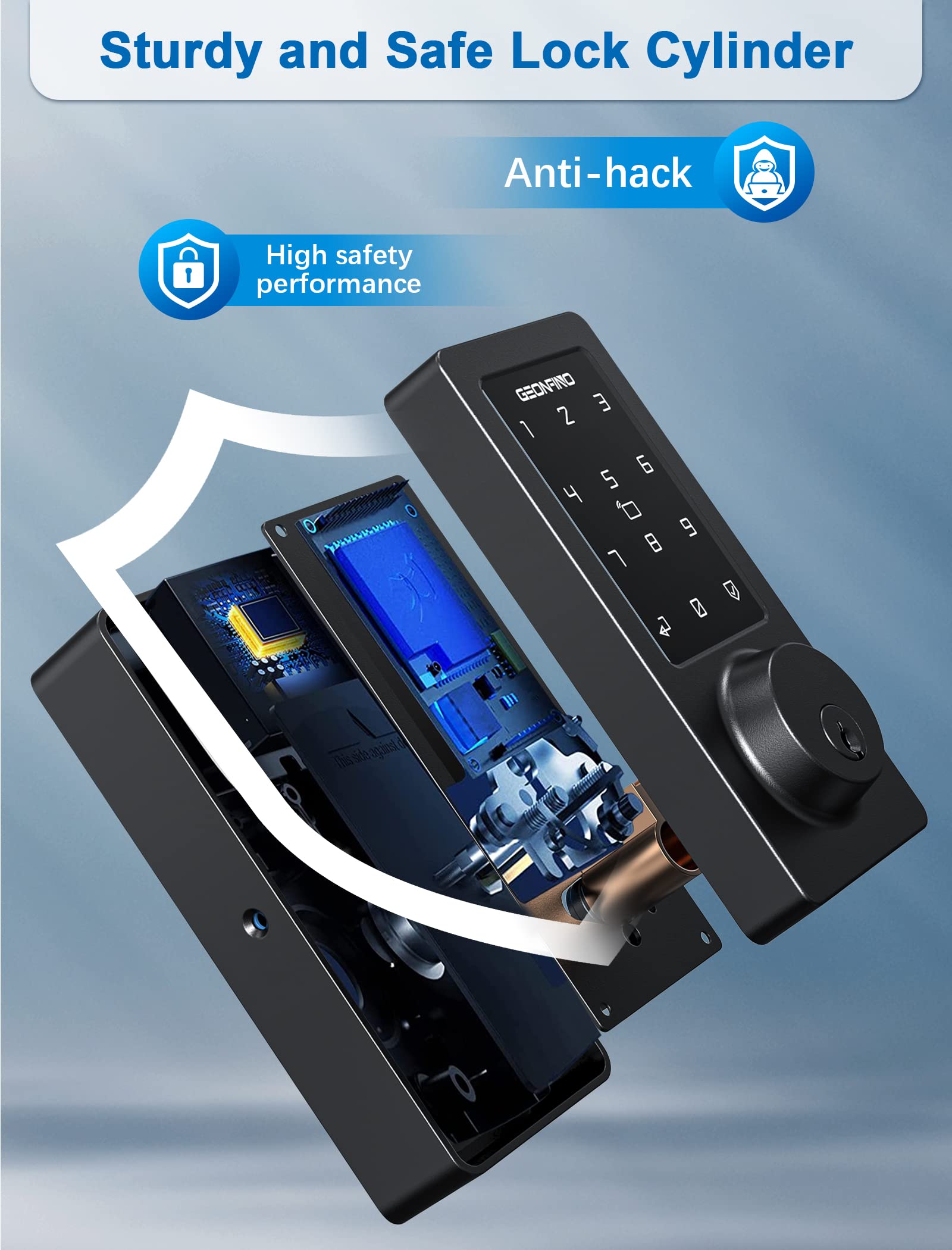 GEONFINO Smart Lock with WiFi & Bluetooth - Keyless Entry, Touchscreen Keypad, Auto Lock & Alexa Voice Control - Secure Your Home (Black) - Perfect for Smart Homes, Vacation Rentals & Airbnb Properties