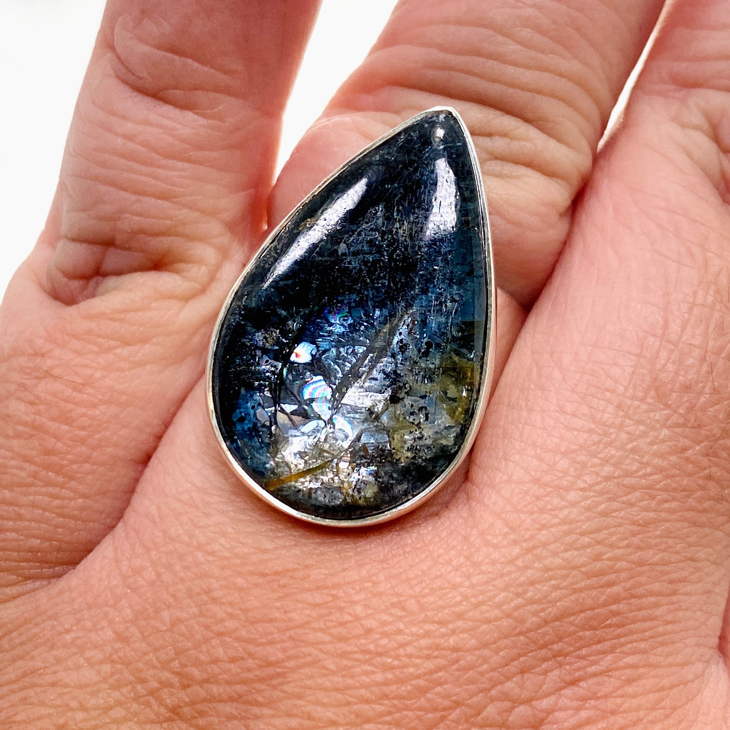 Blue Kyanite Teardrop Cabochon Ring - Size 11 - KRGJ3283 - Elegant Handmade Jewelry for Women - Perfect for Weddings, Parties & Everyday Wear