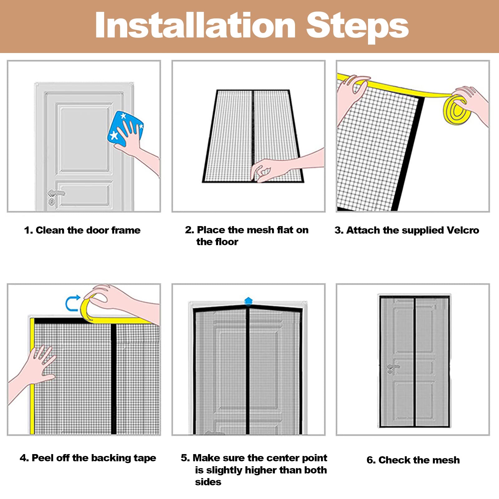 CWEEN CLU Magnetic Screen Door 95x200 cm - No Drill Installation, Black - Perfect for Balcony Doors, Patio Doors, French Doors - Keep Bugs Out While Enjoying Fresh Air
