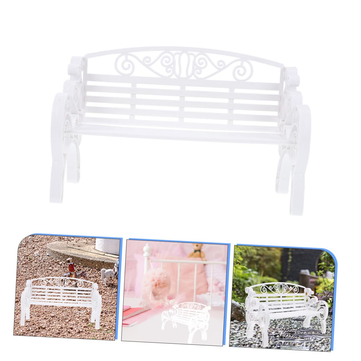 Jojofuny Dollhouse Mini Bench 2pcs - White Miniature Bench Models for Garden & Home Decor - Perfect for Dollhouses, Fairy Gardens, and DIY Miniature Scenes