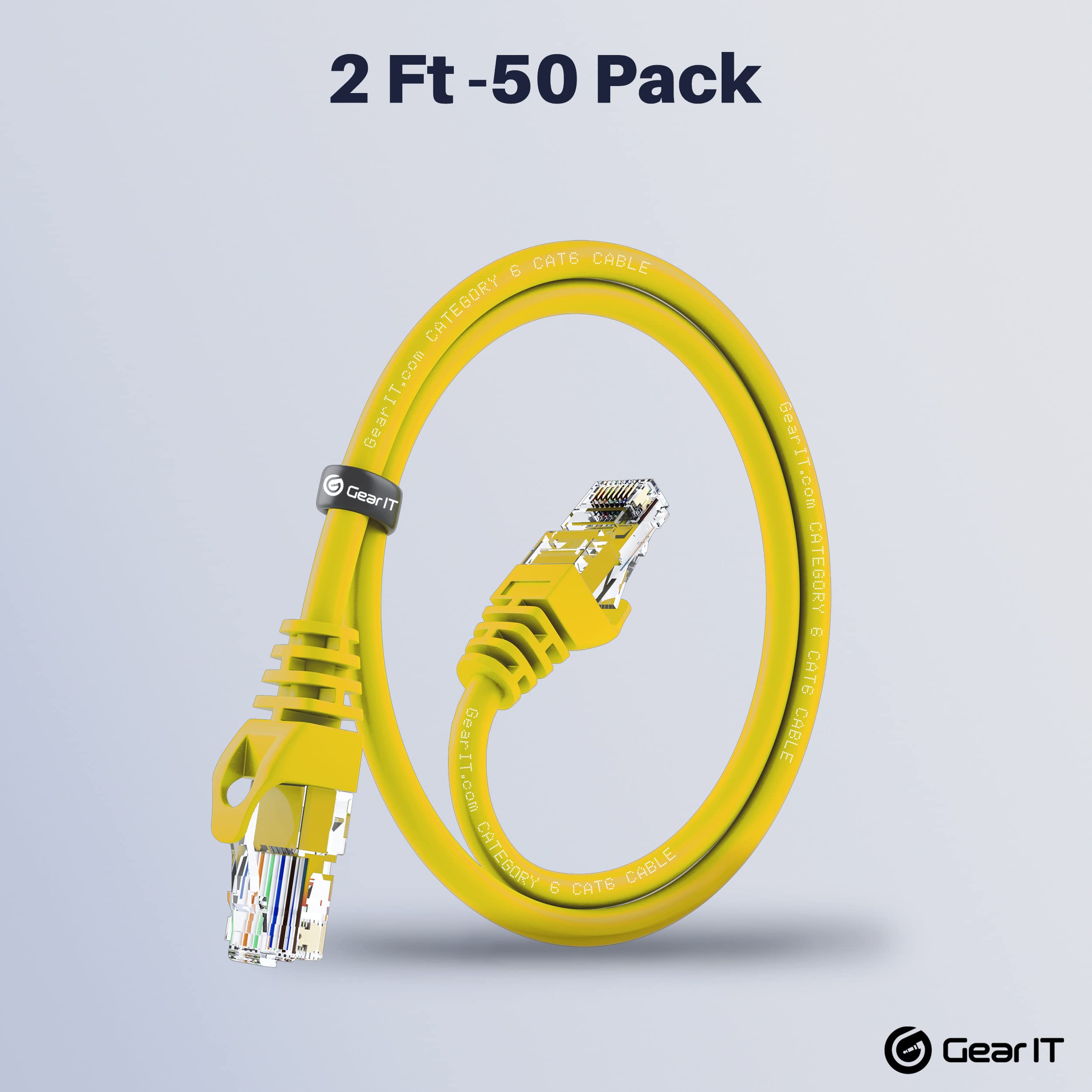 GearIT 2 ft Cat6 Ethernet Cable - Yellow, High-Speed Network Patch Cord, RJ45 Internet Cable for Gaming, Streaming & Home Office Use