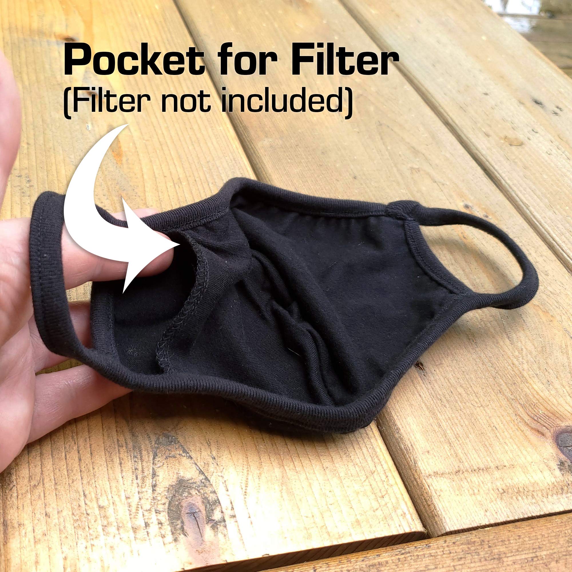 Black Adjustable Cotton Face Mask for Adults - XL Size with Built-in Lanyard | 2-Layer Soft T-Shirt Material | Washable & Reusable | Made in USA | Perfect for Work, Travel & Daily Protection