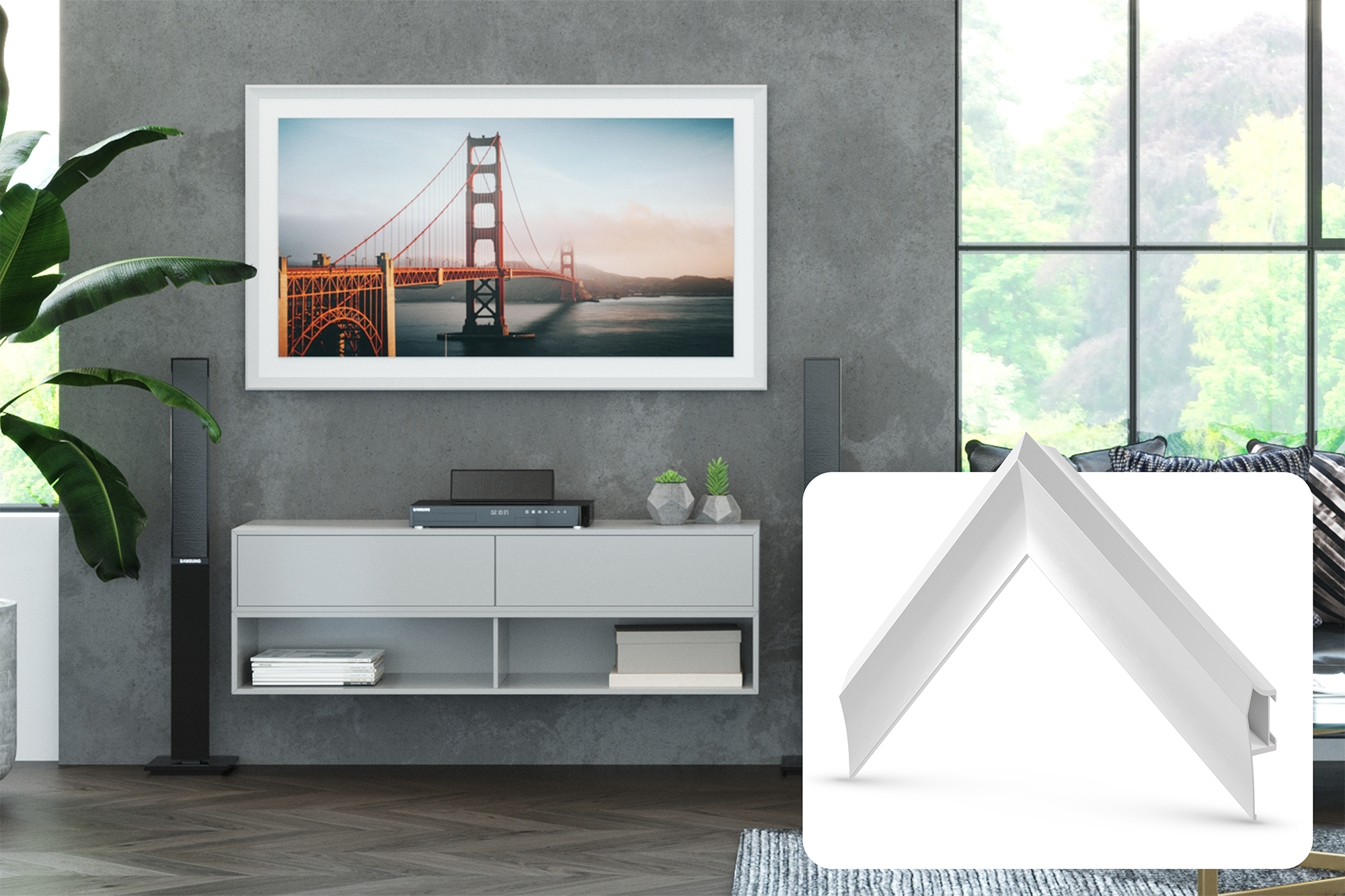 Samsung Frame TV Bezel - Pure White Alloy Prismatic Design (2017-2020 Models) | Perfect for Modern Living Room & Home Theater Decor