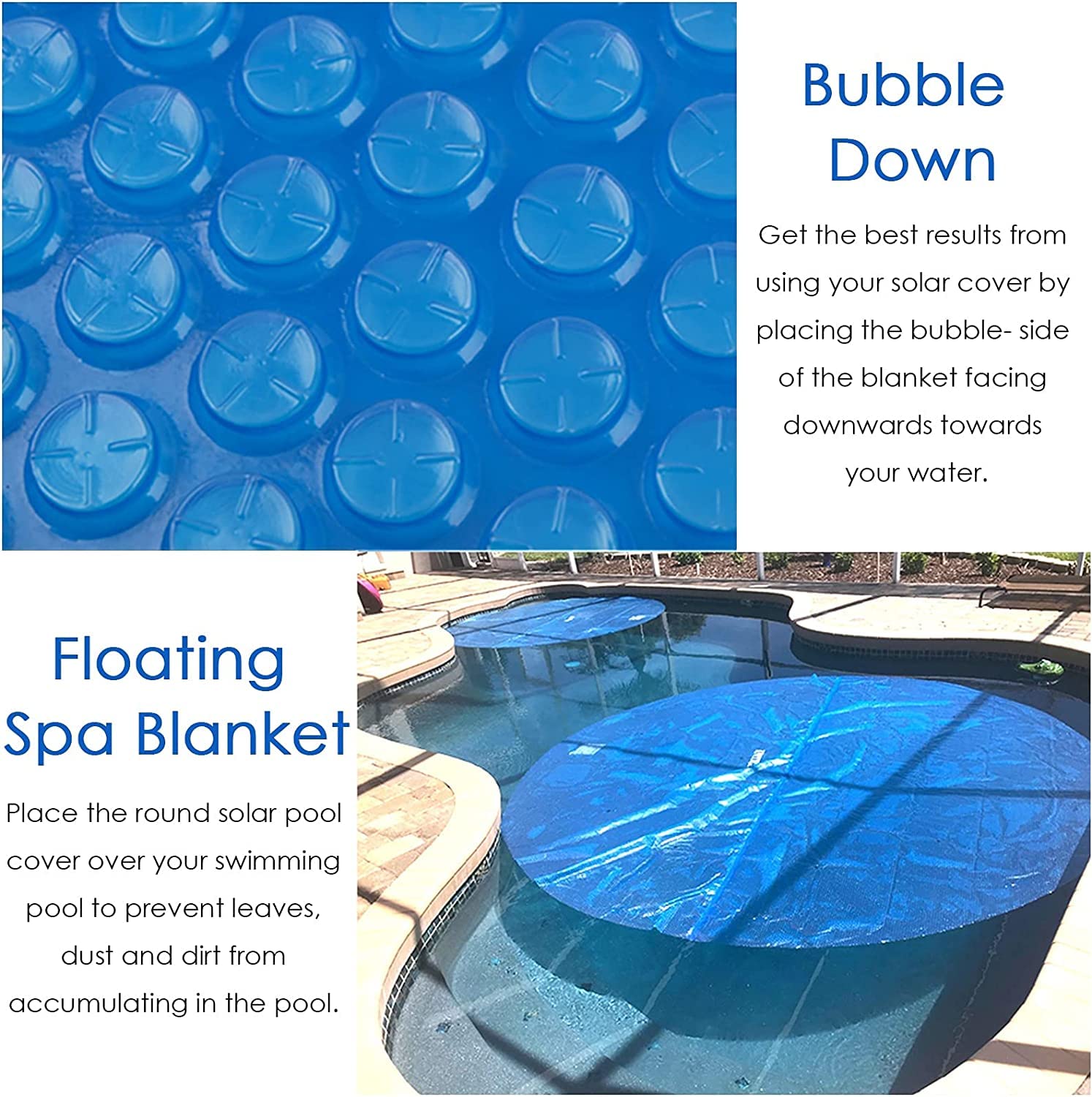 Round Solar Pool Cover Heating Blanket - Blue Bubble Film Polyethylene Pool Cover for Inground & Above Ground Pools - Easy Setup Protector for Frame Pools (12ft/366cm, Blue) - Extend Swimming Season & Reduce Heat Loss