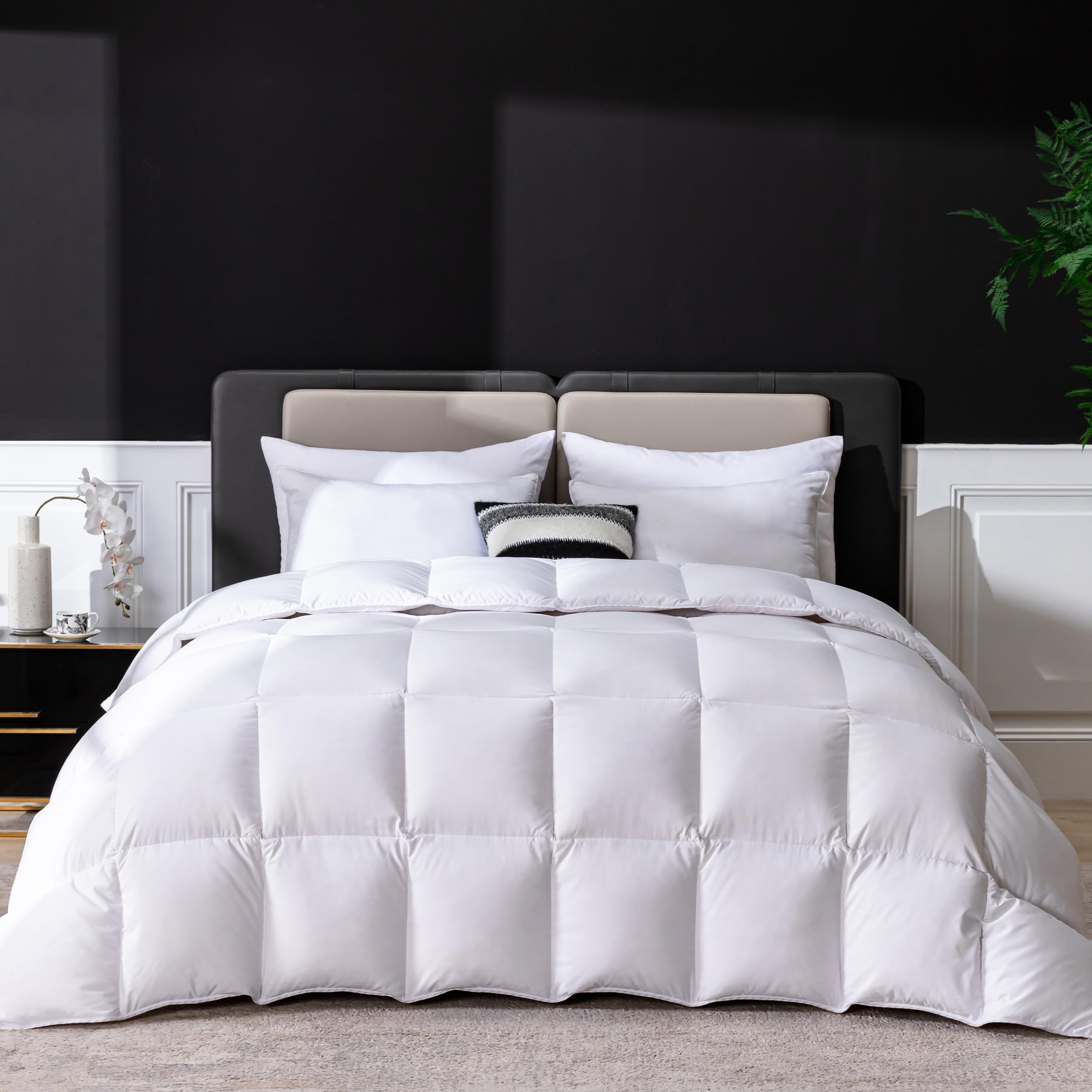 Premium 750 Fill Power Goose Down Comforter King Size - All Seasons Ultra Soft Hotel Luxury Duvet Insert with Sorona Fill (White, 106x90 Inches) for Bedroom, Guest Room & Airbnb
