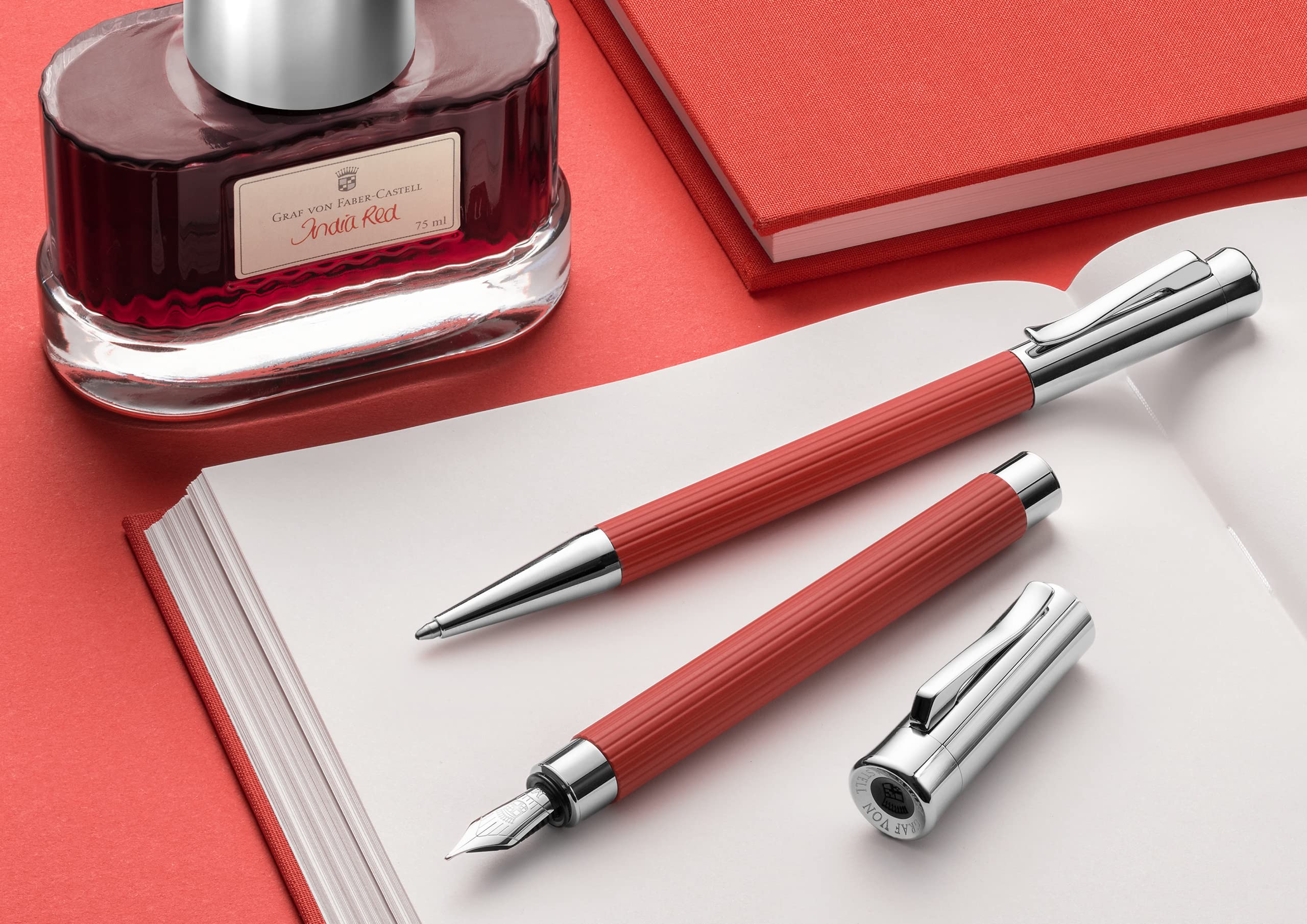 Graf von Faber-Castell Tamitio India Red Ballpoint Pen - Black Ink 0.5mm Refill | Premium Writing Instrument for Business, Gifts & Luxury Collectors