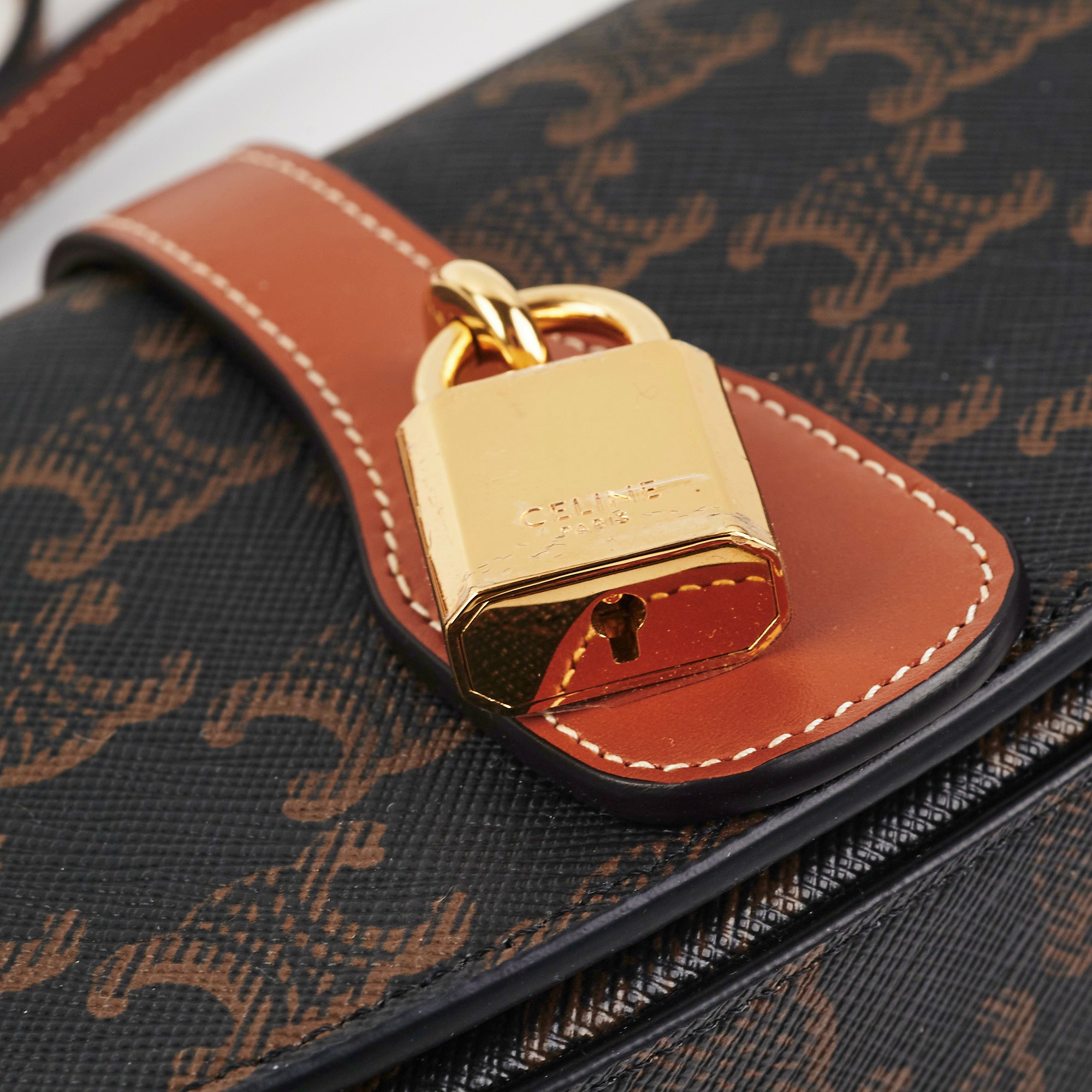 Celine Triomphe Calfskin Tan Clutch On Strap - Elegant Shoulder Bag for Women, Perfect for Evening Parties & Date Nights