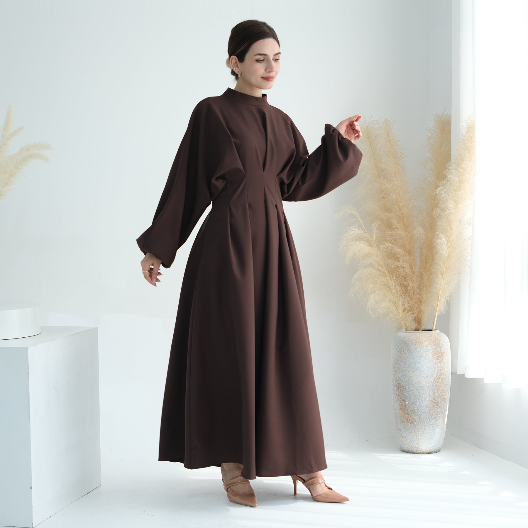 Madison Long Sleeve Maxi Dress for Women - Elegant Coffee Brown Flowy Boho Style - Perfect for Weddings, Parties & Fall Fashion