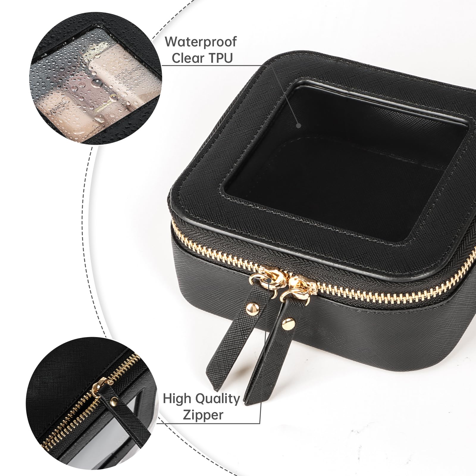 Clear Makeup Bag with Zipper - Small Cosmetic Organizer Pouch for Purse, Mini Toiletry Bag for Women (Black) - Perfect for Travel, Gym & Daily Essentials Storage