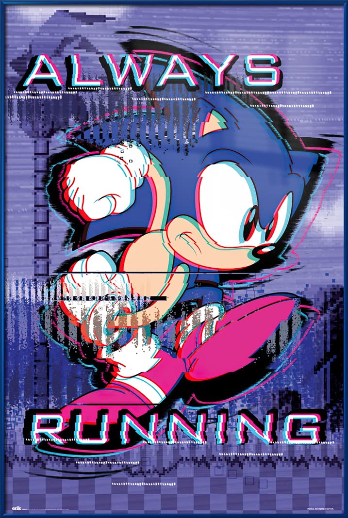 Sonic The Hedgehog Framed Poster - 24x36 Inches Gaming & TV Show Wall Art Decor - Perfect for Game Rooms, Bedrooms & Man Caves