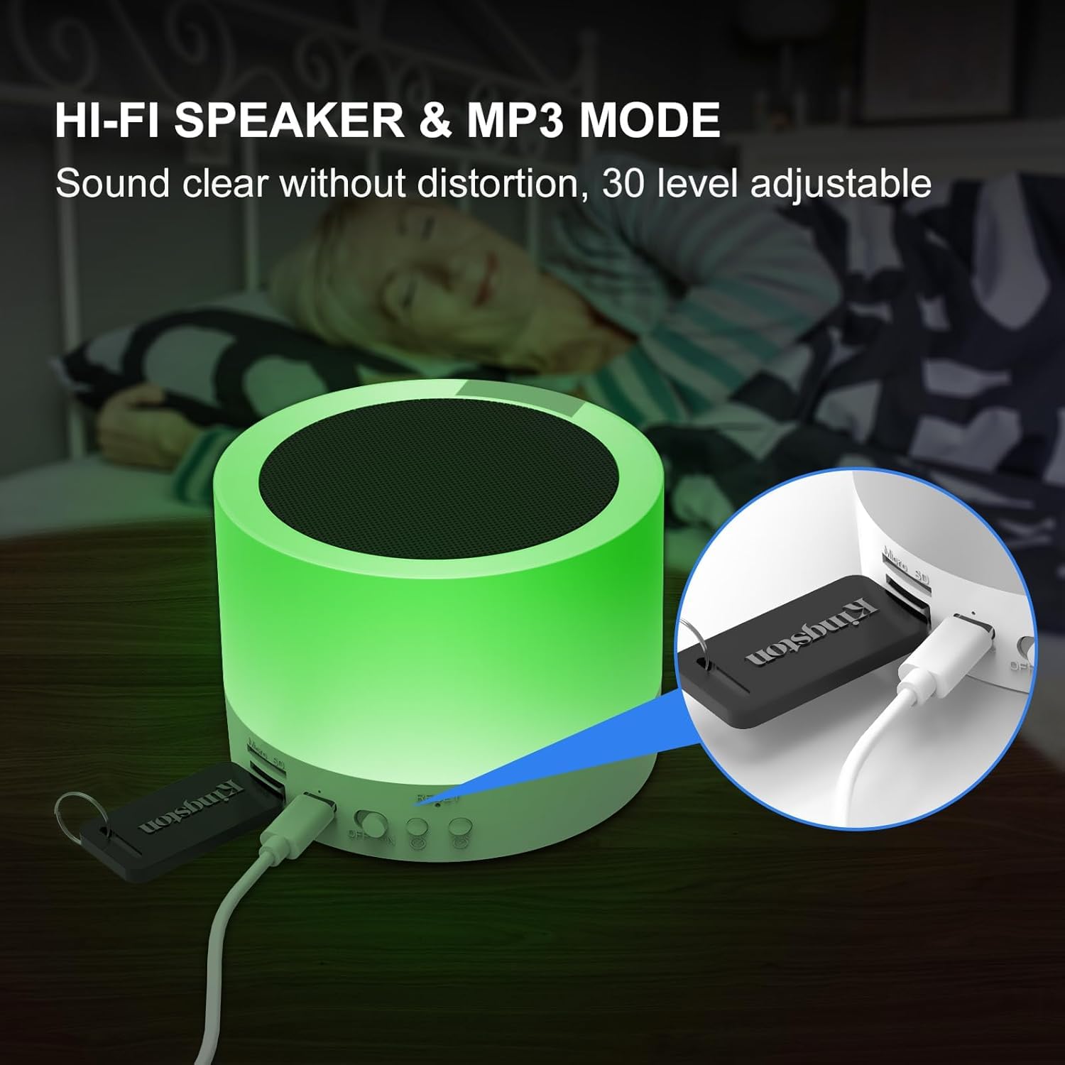 Wireless Night Light Bluetooth Speaker & White Noise Machine for Baby, Adults, Kids - Sleep Aid Sound Machine with 30 Soothing Sounds, Adjustable Volume, Touch Control Bedside Lamp - Perfect for Nursery, Bedroom, Office & Gifts for Teenage Girls & Boys
