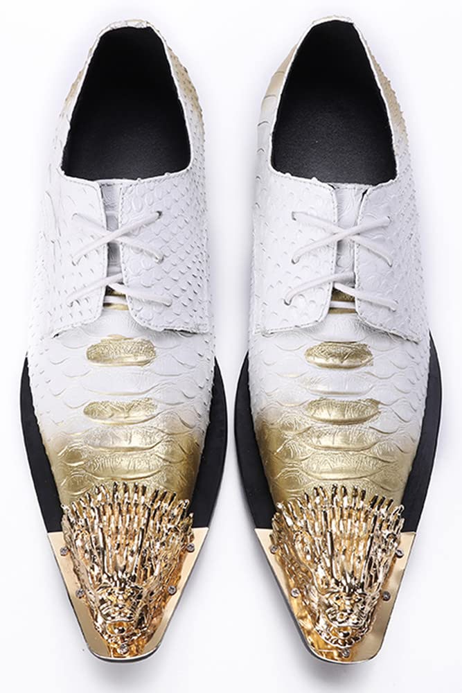 Santimon Men's Dragon Metal Pointed Toe Slip-on Dress Shoes | Formal Oxford Business Derby with Snake Print | Perfect for Office, Wedding & Special Occasions
