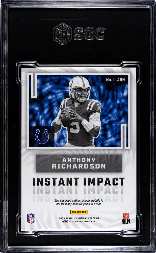 2023 Panini Illusions Anthony Richardson Rookie Card Instant Impact Blue Parallel SGC 8 /99 - Collectible Football Trading Card for NFL Fans & Memorabilia Enthusiasts