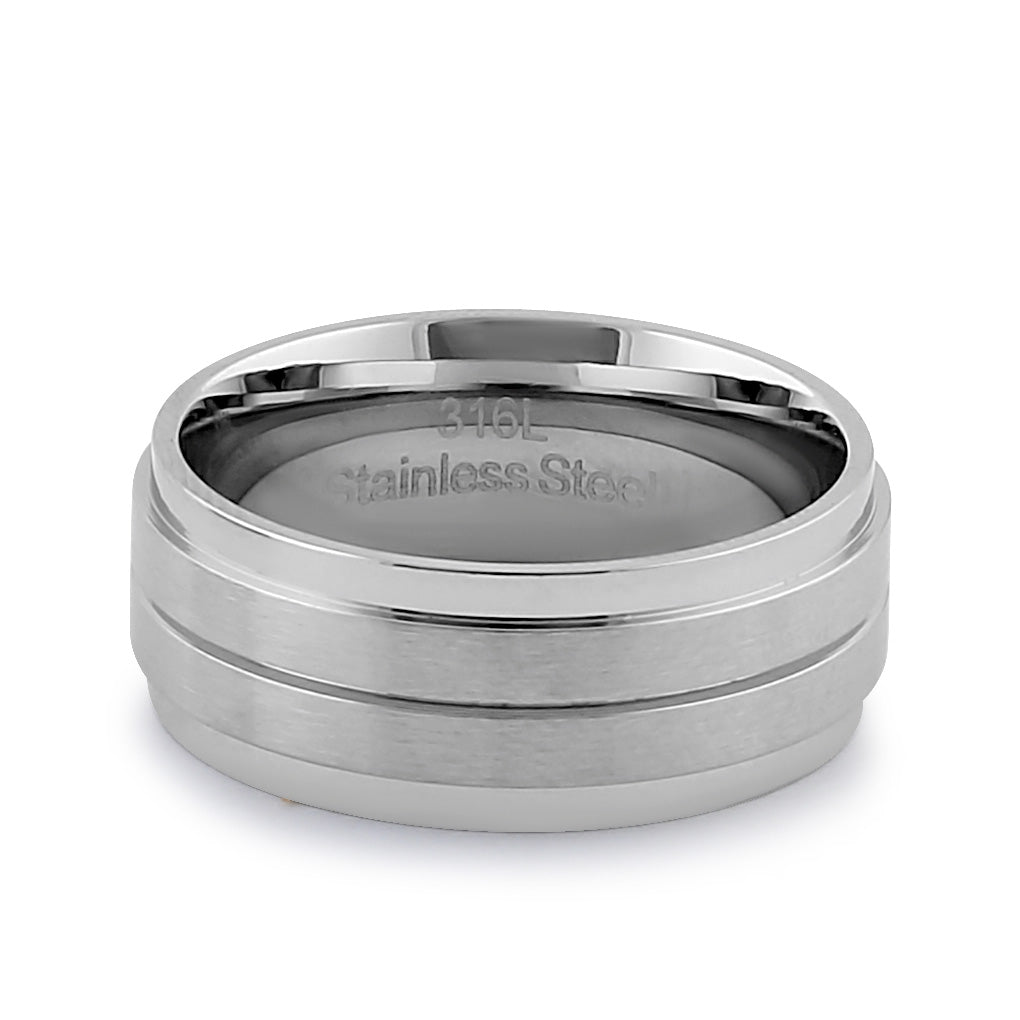 8mm Brushed Stainless Steel Men's Wedding Band - Durable, Hypoallergenic Ring for Men, Perfect for Engagements, Anniversaries & Everyday Wear