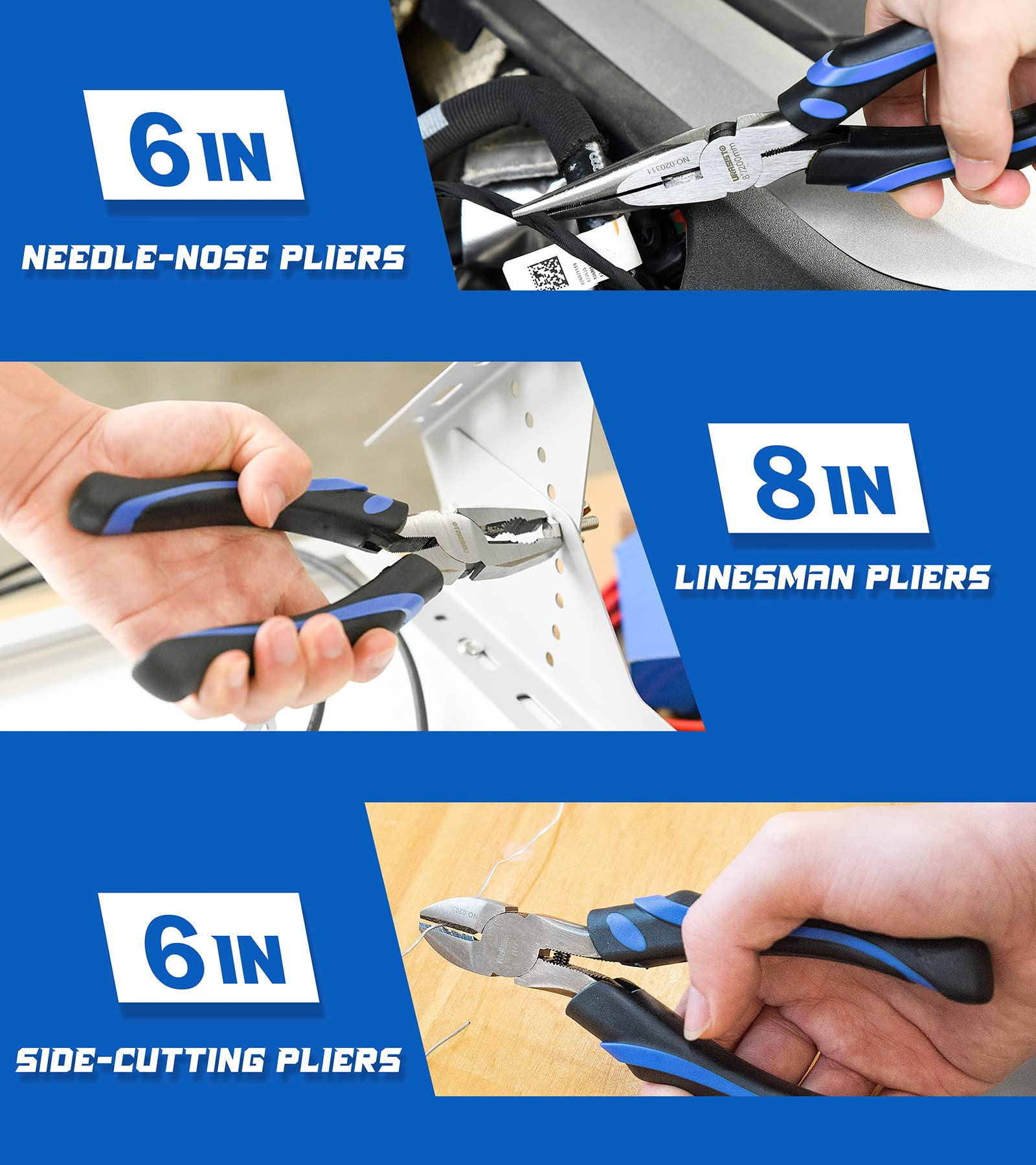 6-Piece Pliers Set - Home & Auto Repair Tool Kit with Groove Joint, Long Nose, Diagonal Cutting, Locking, Adjustable Wrench & Linesman Pliers | Durable Steel Construction | Storage Pouch Included | Perfect for DIY Projects, Plumbing, Electrical Work & Automotive Repairs