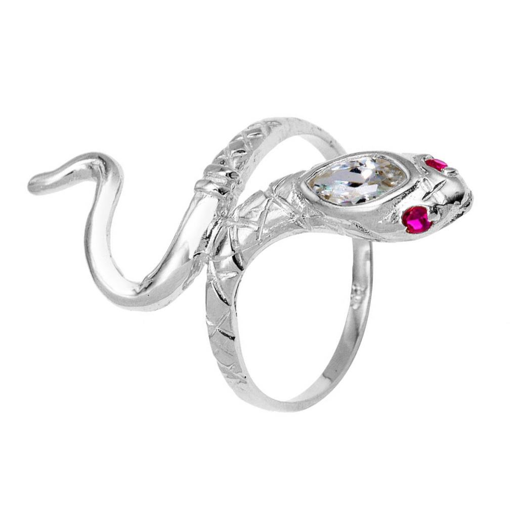 10K White Gold Red CZ Snake Wrap Ring for Women - Elegant Statement Jewelry for Parties, Date Nights & Special Occasions