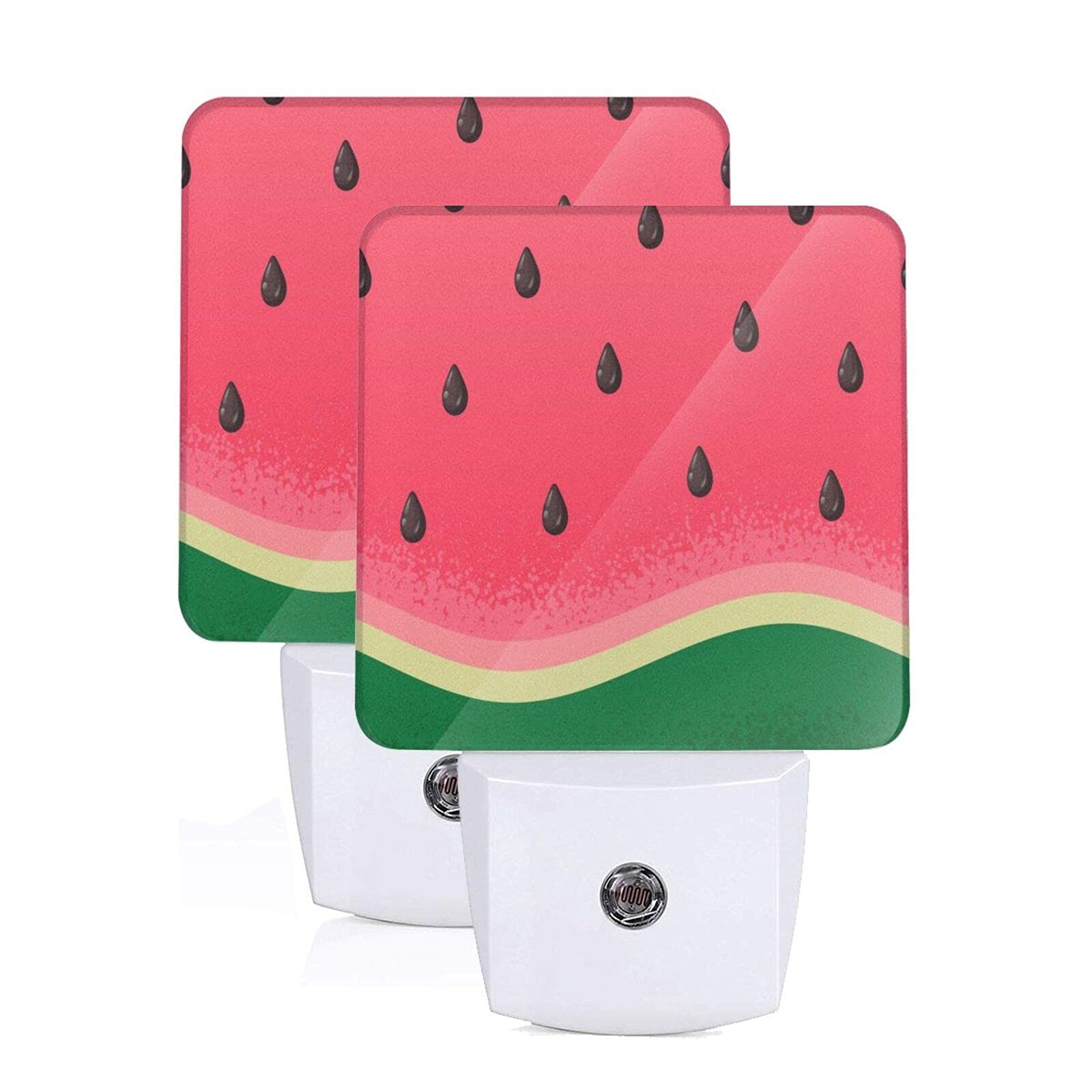 2-Pack Watermelon Slice LED Night Lights with Auto Dusk-to-Dawn Sensor - Plug-in Decorative Bedside Lamps for Kids & Adults Rooms - Perfect for Nursery, Bedroom, Hallway Night Lighting