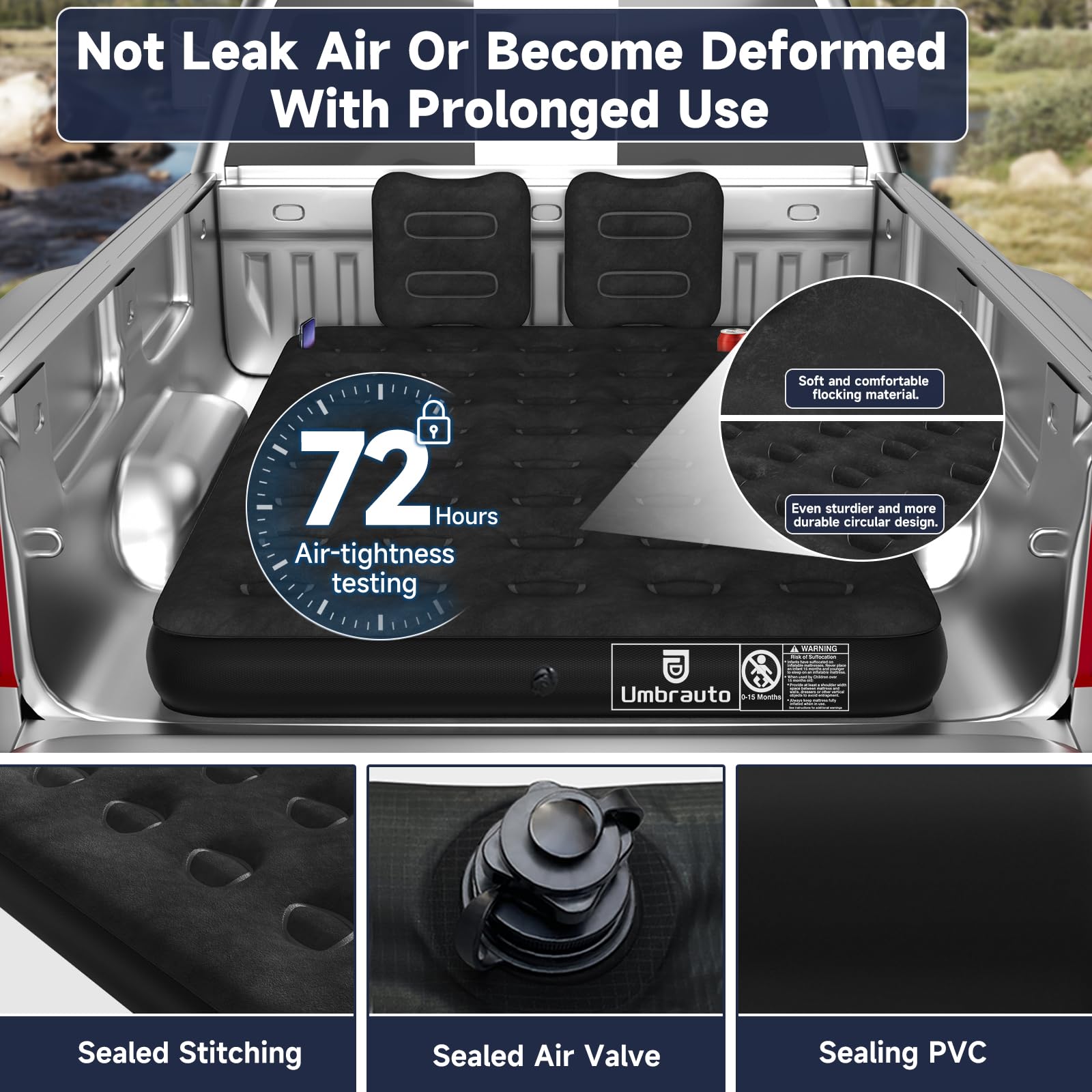 Umbrauto Full-Size Truck Air Mattress for 5.5-6.5 ft Short Beds | Rechargeable Wireless Pump | Camping & Travel Airbed for Pickup Trucks | Perfect for Road Trips, Outdoor Adventures & Backyard Camping