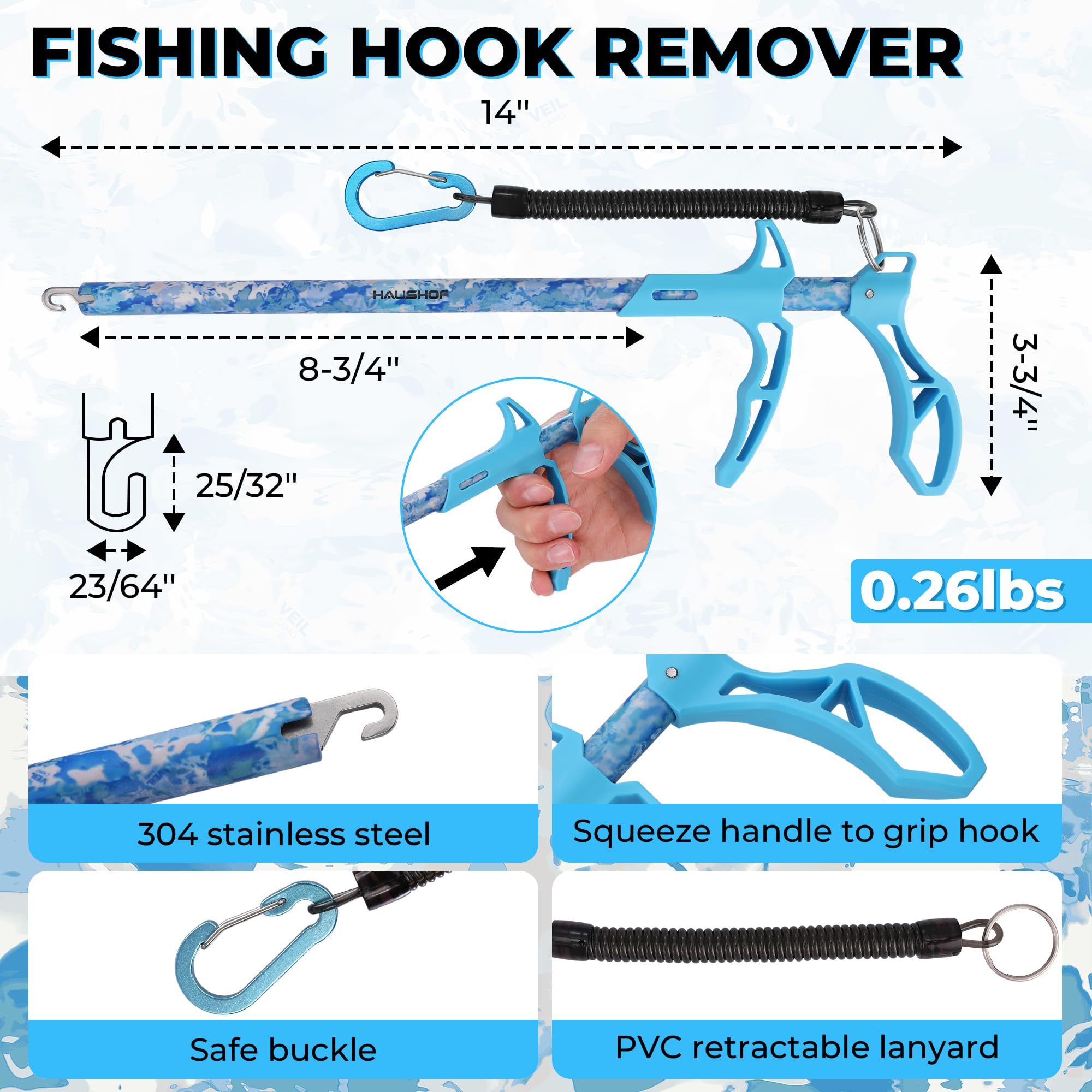 HAUSHOF 3-Piece Camo Fishing Tool Kit - Fishing Pliers with Sheath, Fish Lip Gripper & Aluminum Hook Remover - Saltwater Resistant Fishing Gear for Fly Fishing, Bass, Trout - Perfect Gift for Men & Women Anglers (Great for Camping, Boating & Outdoor Adventures)