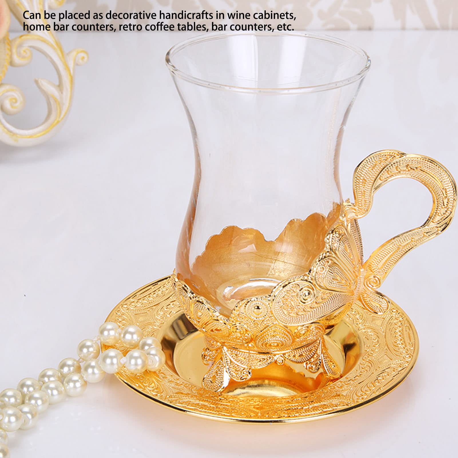 Vintage European Style Carved Coffee Cup and Saucer Set - Gold Zinc Alloy Tea Cup with Matching Saucer - Perfect for Home, Cafe, Restaurant, and Office Use