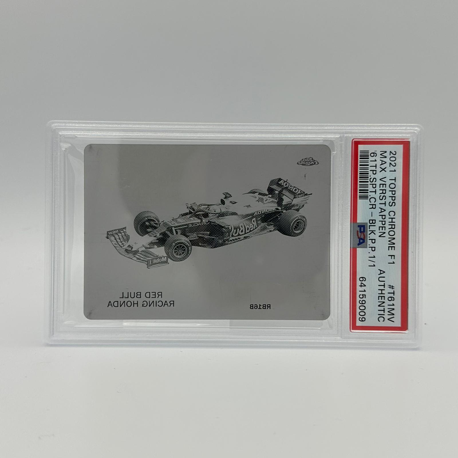 Authentic PSA Certified 1/1 Max Verstappen 1961 Topps Sports Cars #T61MV Black Printing Plate - Rare Collectible for Formula 1 Fans & Racing Memorabilia Enthusiasts