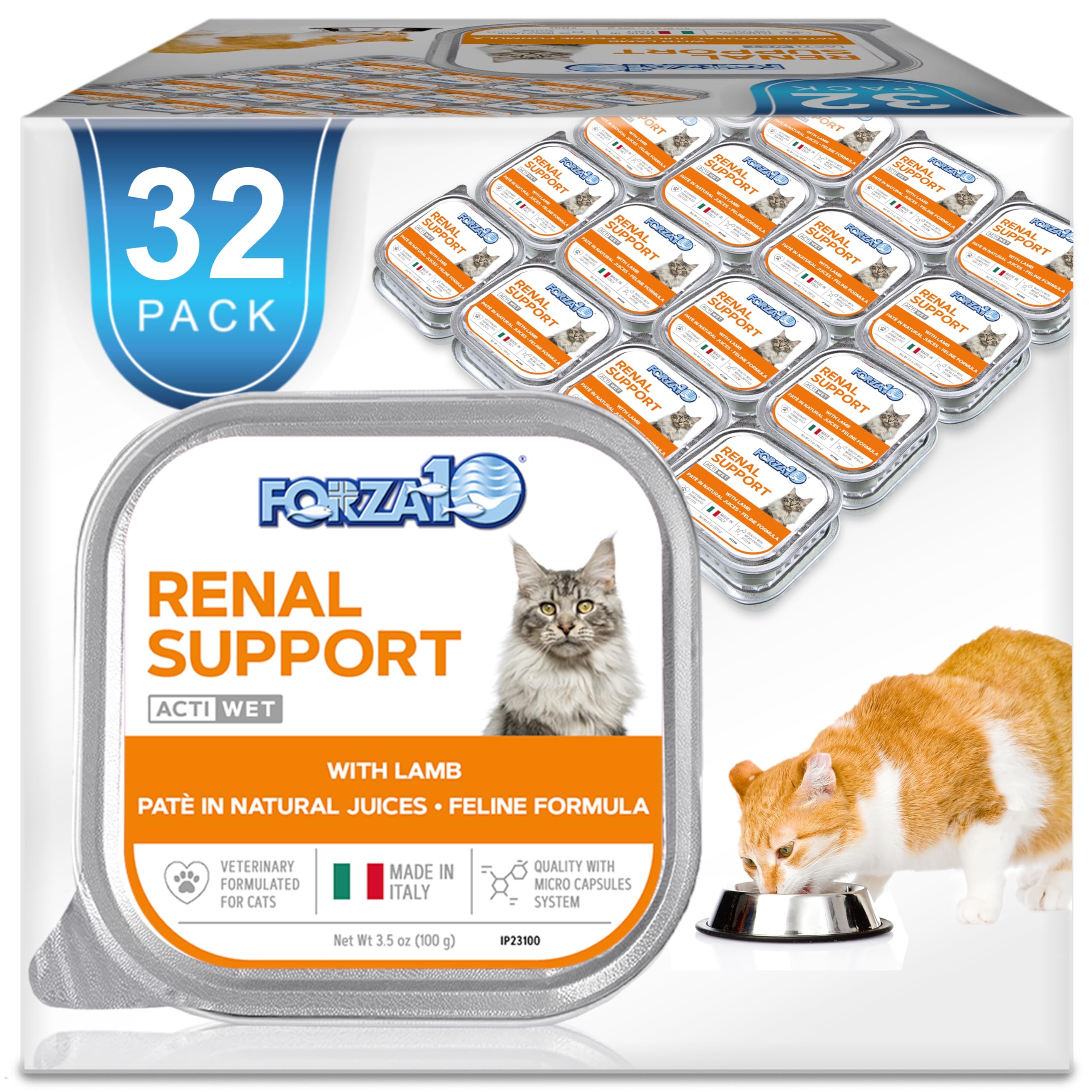 Forza10 Kidney Care Cat Food - Renal Support Wet Cat Food with Lamb for Cats with Kidney Issues - 3.5 oz Cans, 32 Pack - Vet Formulated, Made in Italy - Perfect for Senior Cats & Feline Renal Health Maintenance